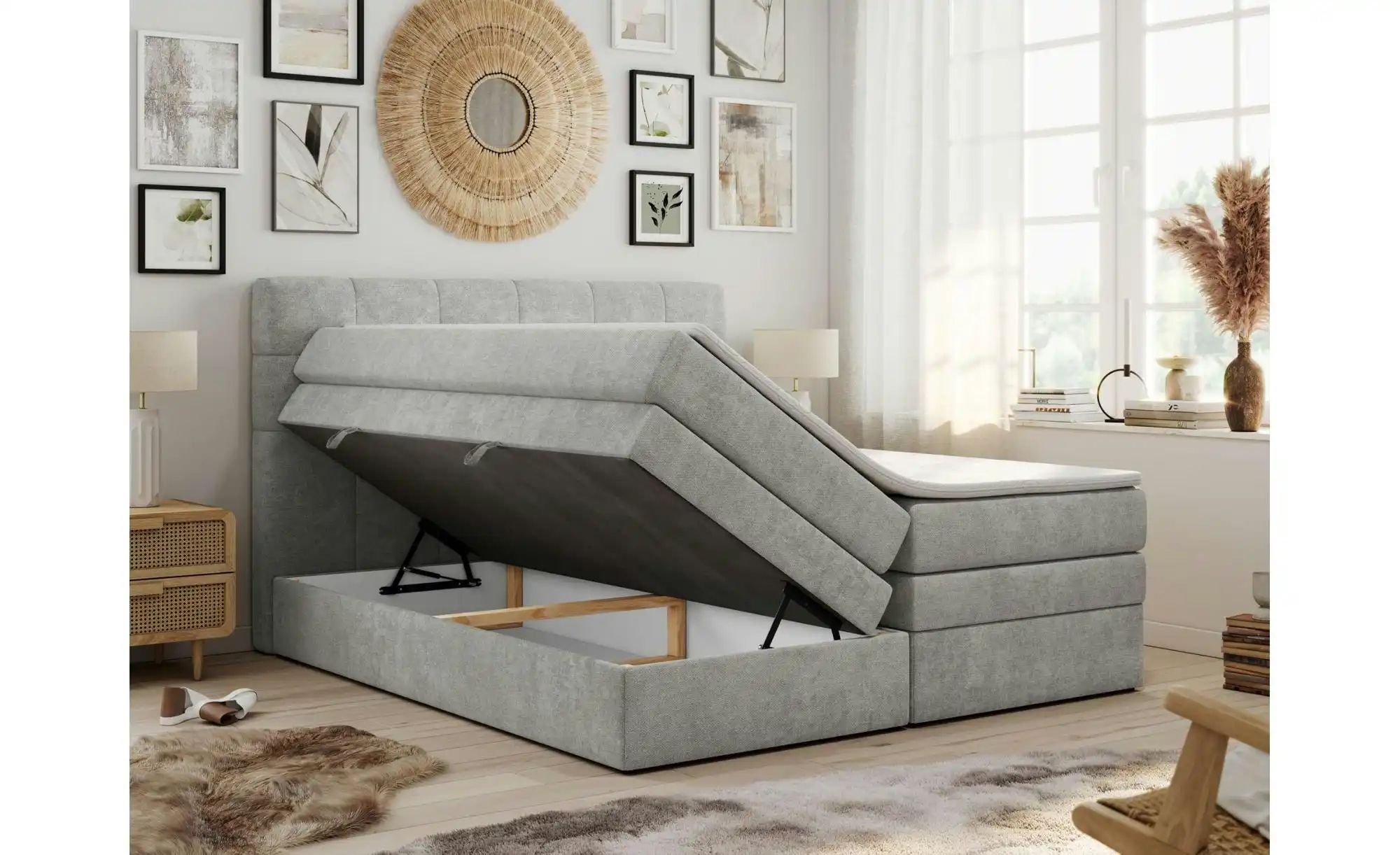 Boxspringbett mit Bettkasten Luka King ¦ grau ¦ Maße (cm): B: 180 H: 110 Be günstig online kaufen