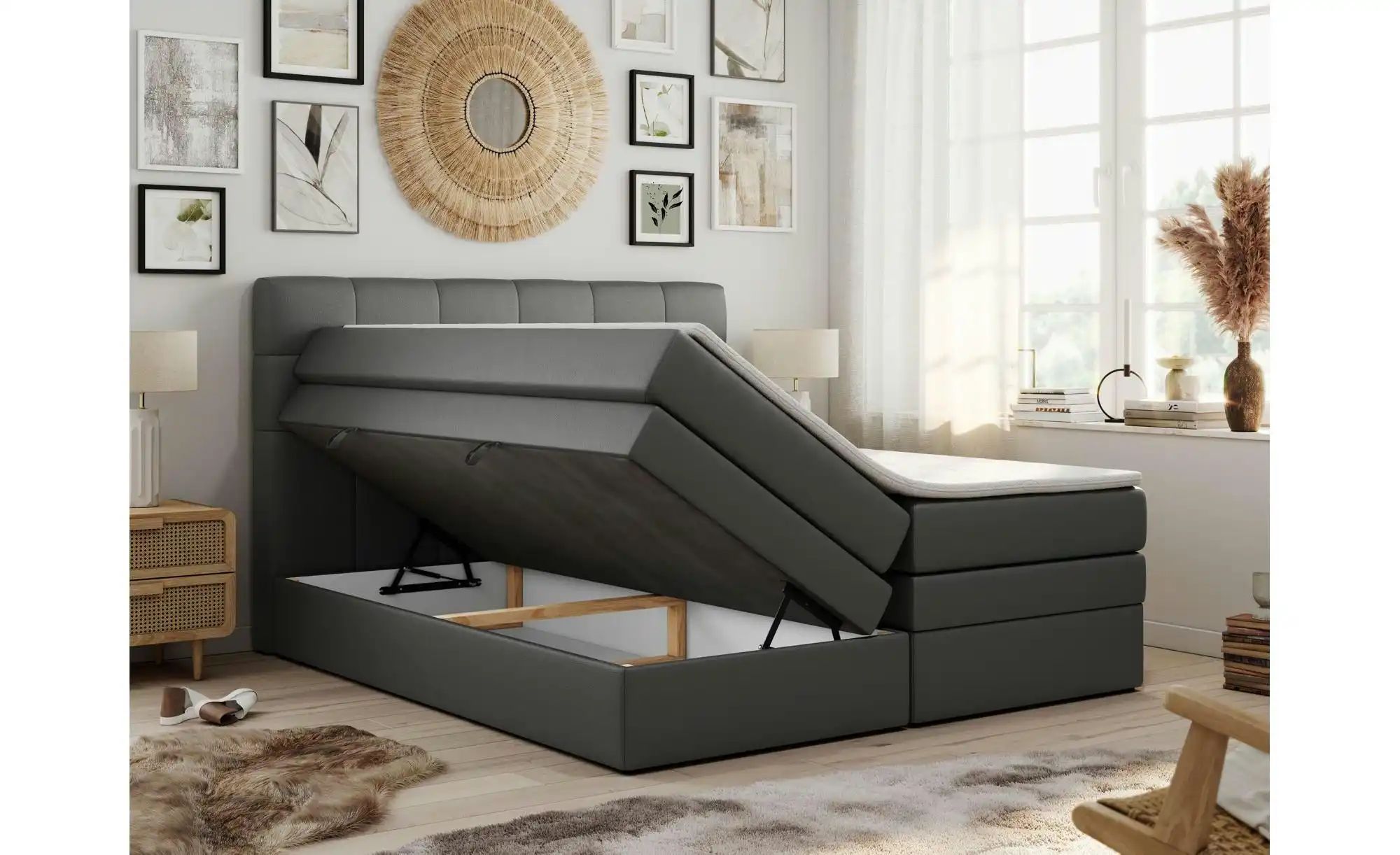 Boxspringbett mit Bettkasten Luka King ¦ grau ¦ Maße (cm): B: 140 H: 110 Be günstig online kaufen