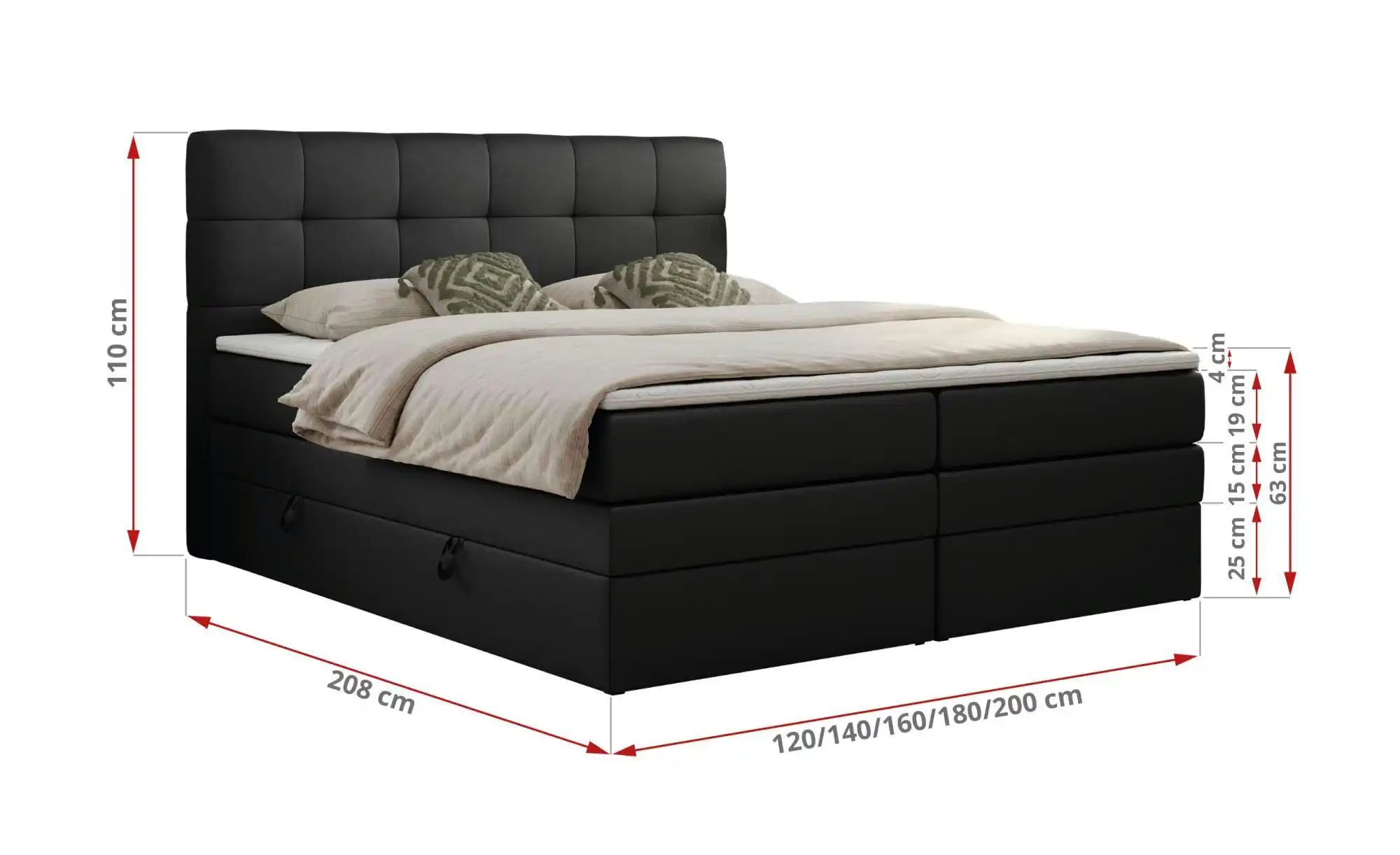 Boxspringbett mit Bettkasten Luka King ¦ schwarz ¦ Maße (cm): B: 140 H: 110 günstig online kaufen
