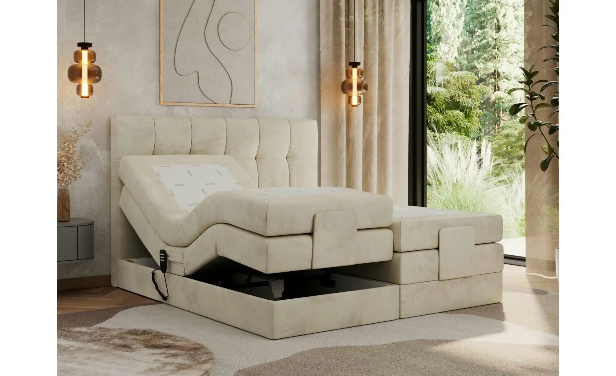 Motor Boxspringbett mit Bettkasten Vittoria ¦ beige ¦ Maße (cm): B: 168 H: günstig online kaufen