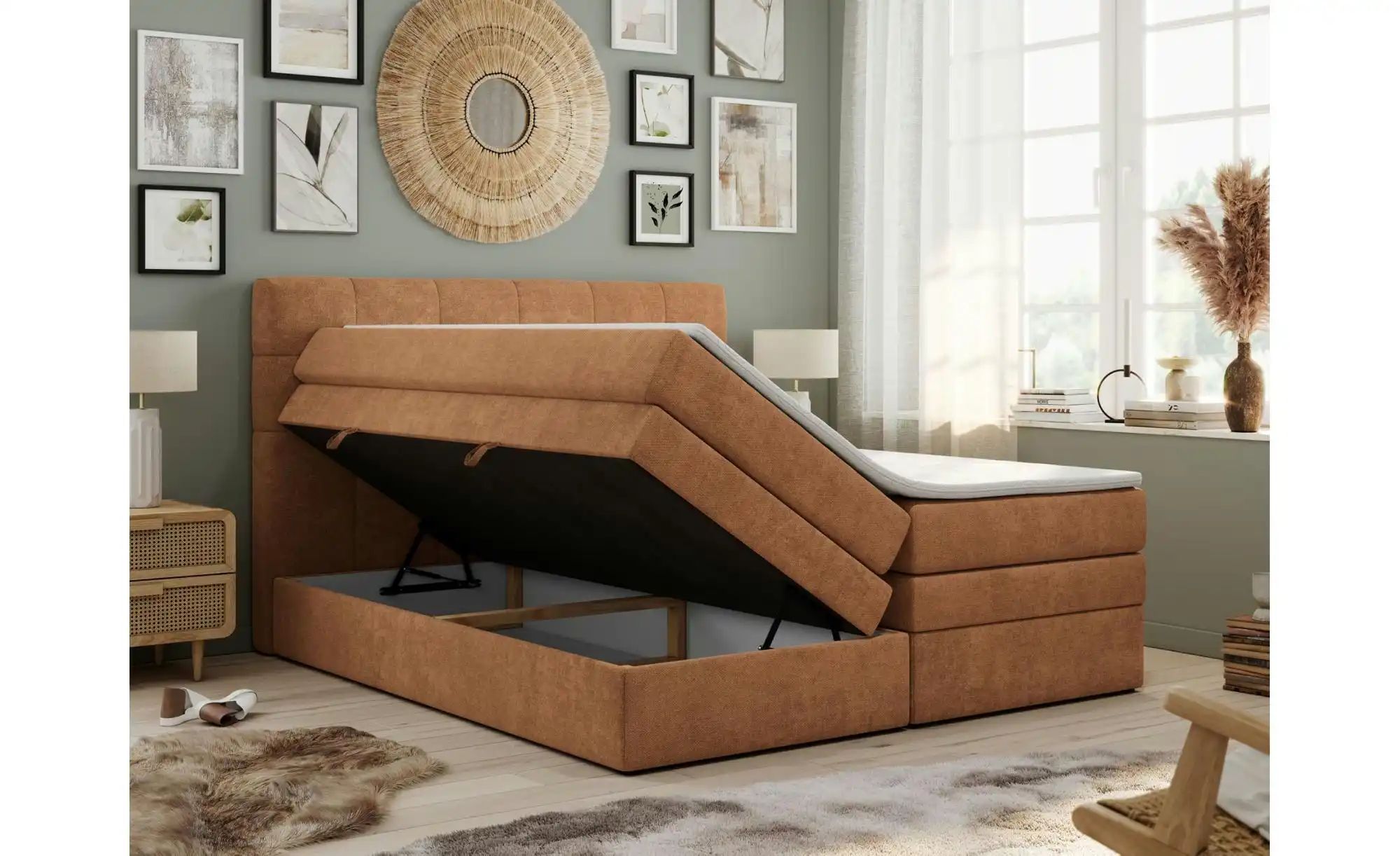 Boxspringbett mit Bettkasten Luka King ¦ orange ¦ Maße (cm): B: 180 H: 110 günstig online kaufen