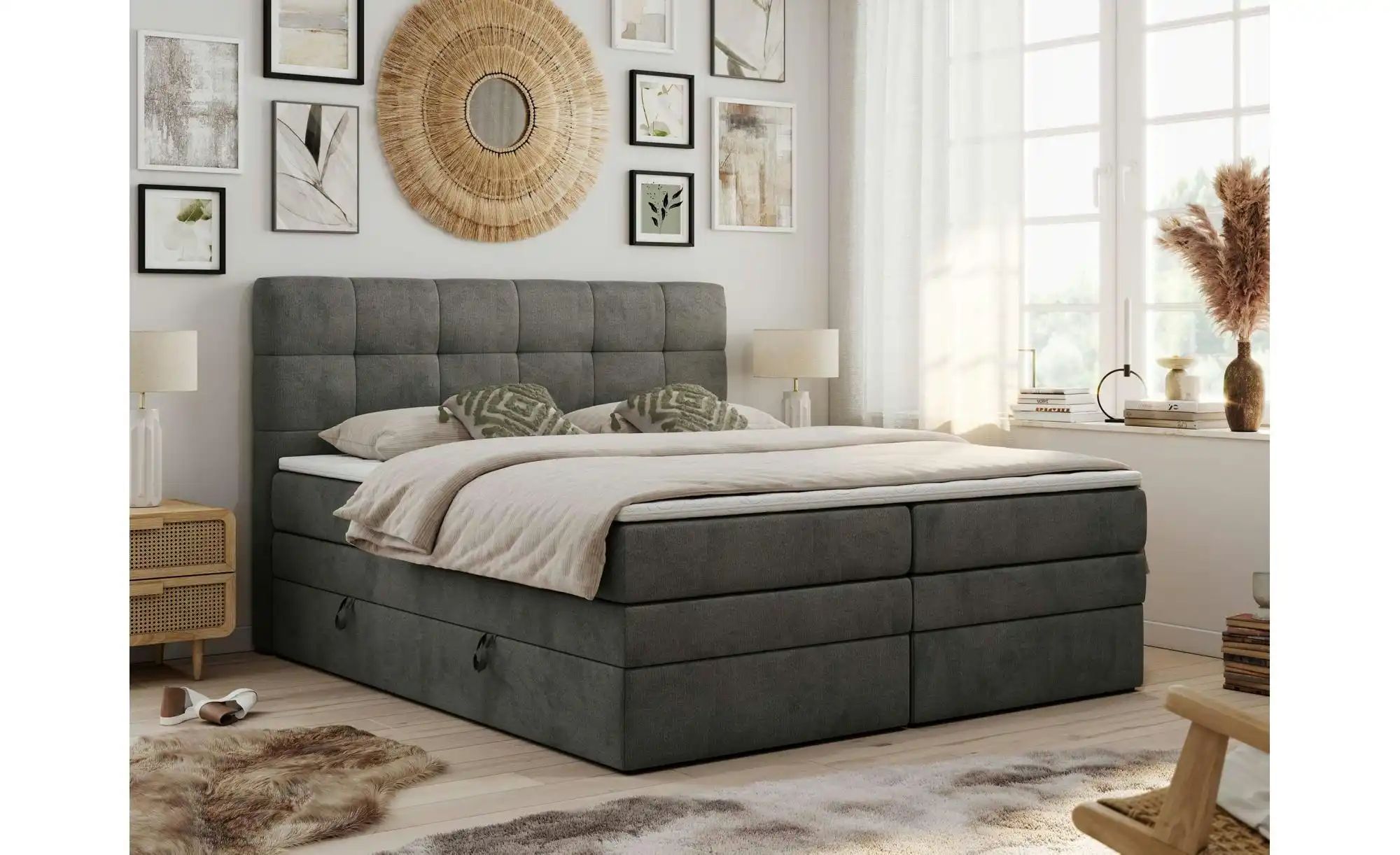 Boxspringbett mit Bettkasten Luka King ¦ grau ¦ Maße (cm): B: 120 H: 110 Be günstig online kaufen