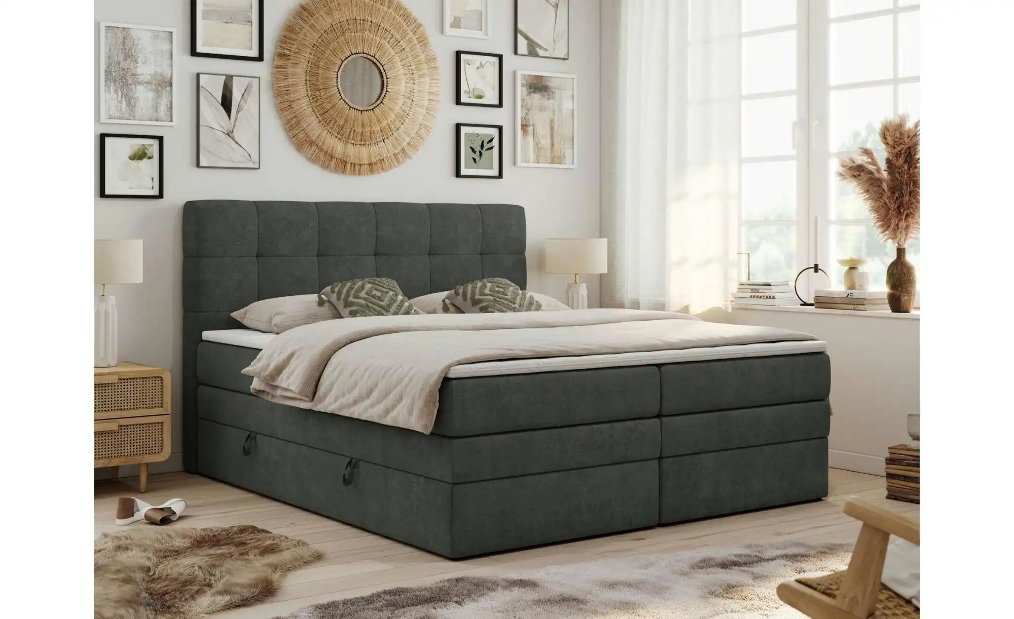 Boxspringbett mit Bettkasten Luka King ¦ grau ¦ Maße (cm): B: 200 H: 110 Be günstig online kaufen