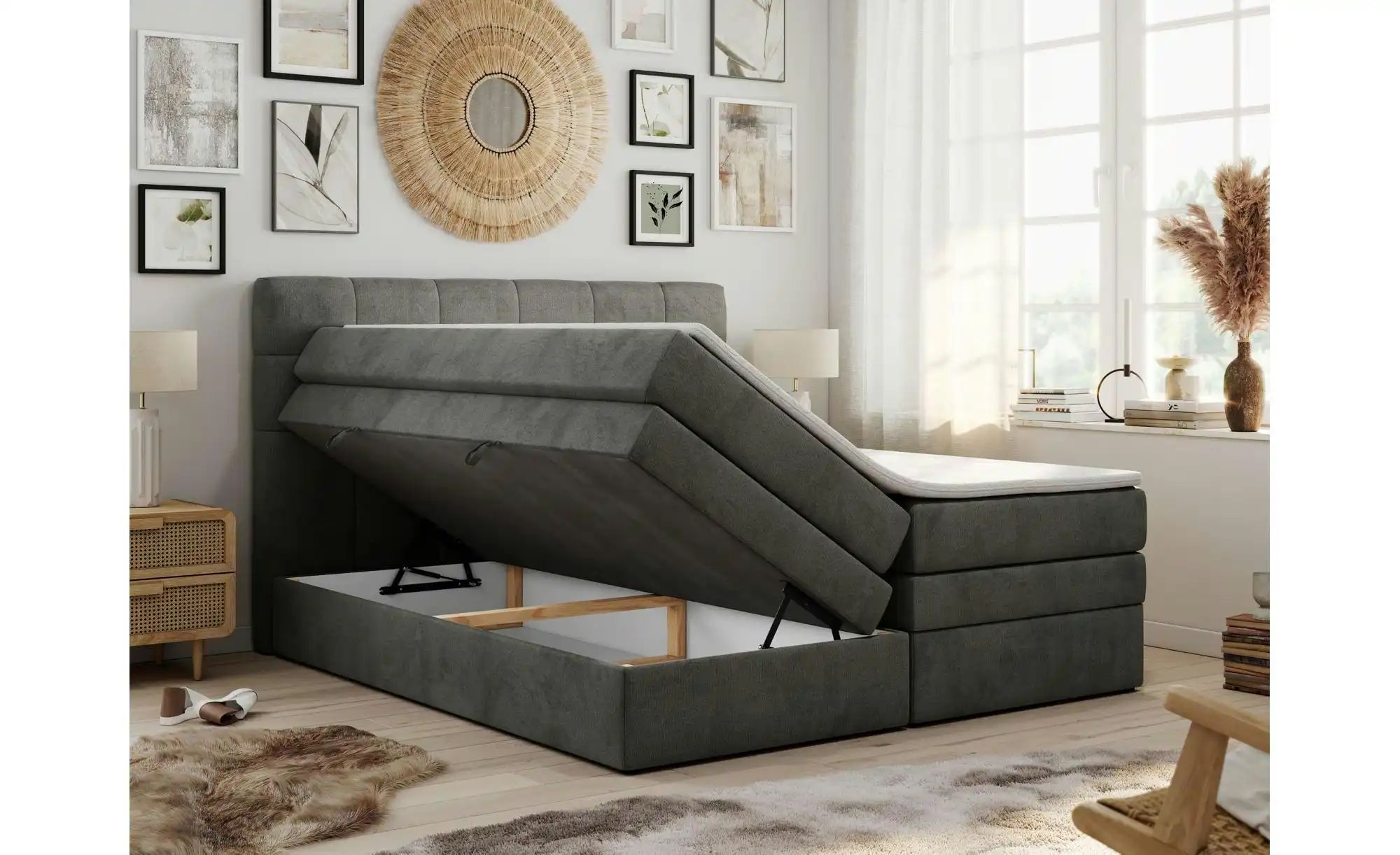 Boxspringbett mit Bettkasten Luka King ¦ grau ¦ Maße (cm): B: 140 H: 110 Be günstig online kaufen