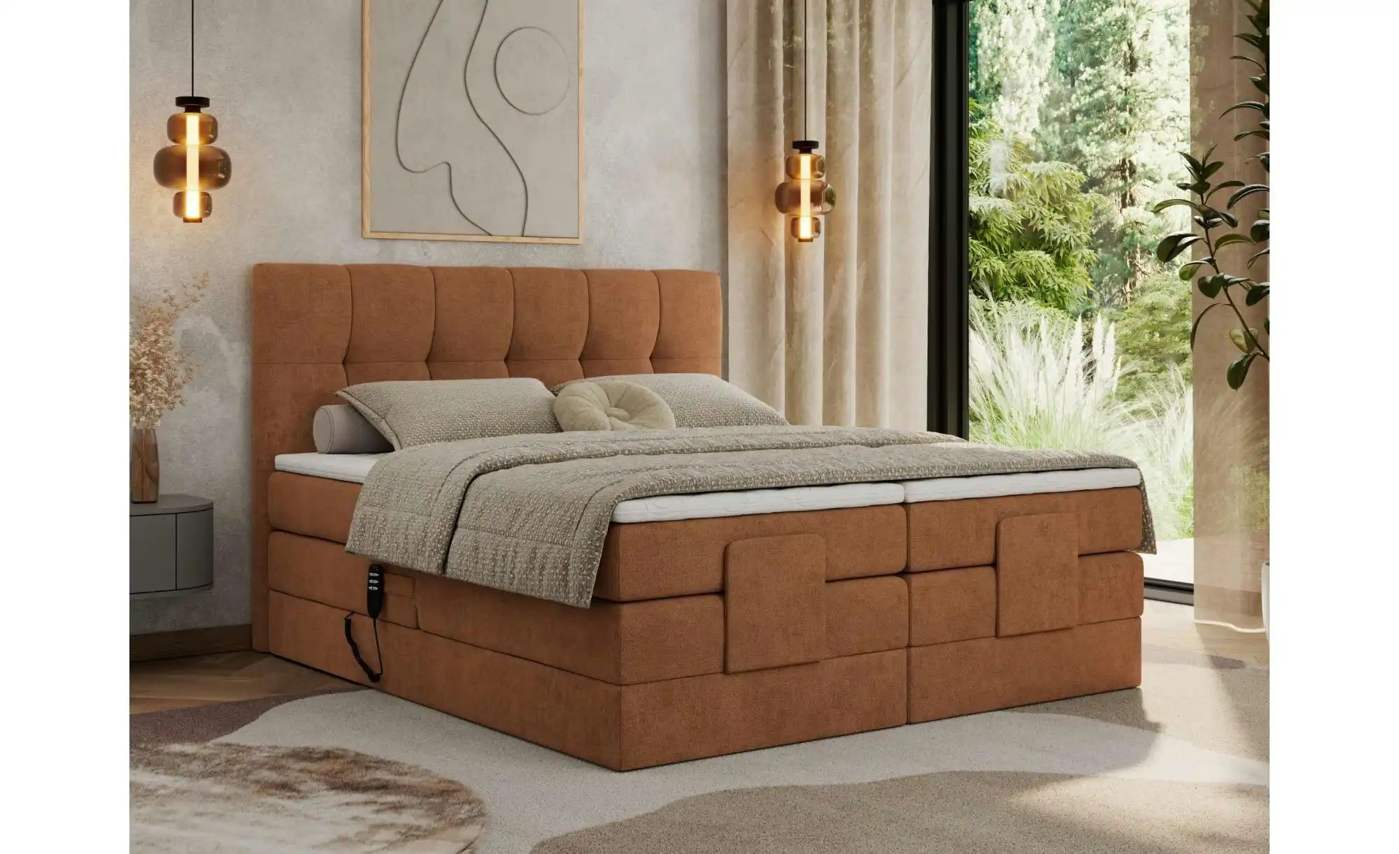 Motor Boxspringbett mit Bettkasten Vittoria ¦ orange ¦ Maße (cm): B: 148 H: günstig online kaufen