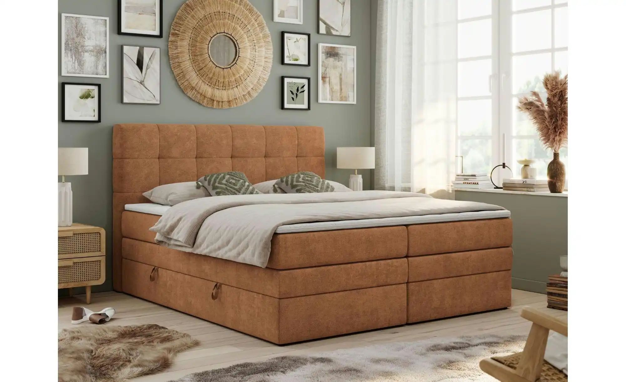 Boxspringbett mit Bettkasten Luka King ¦ orange ¦ Maße (cm): B: 200 H: 110 günstig online kaufen