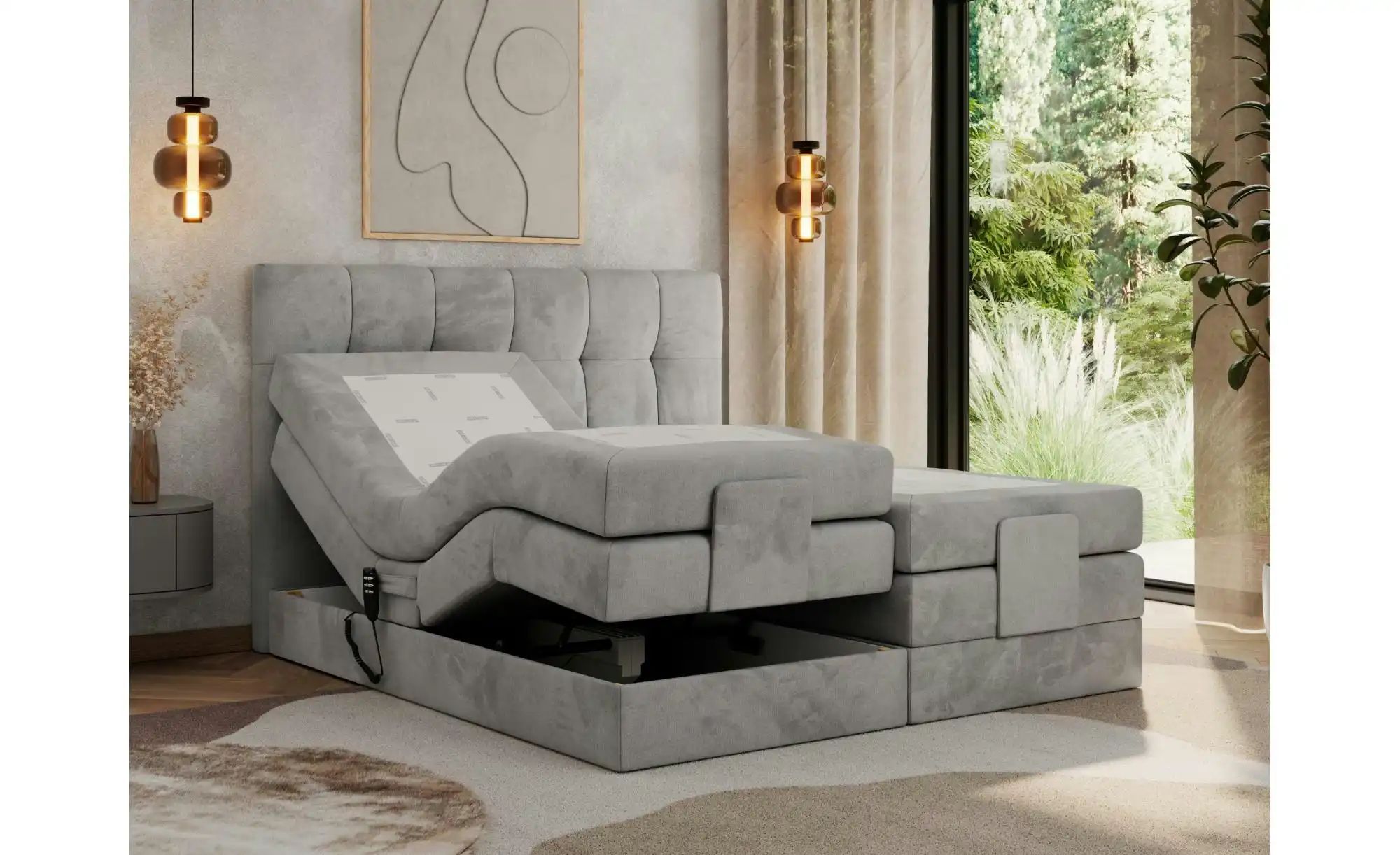 Motor Boxspringbett mit Bettkasten Vittoria ¦ grau ¦ Maße (cm): B: 168 H: 1 günstig online kaufen