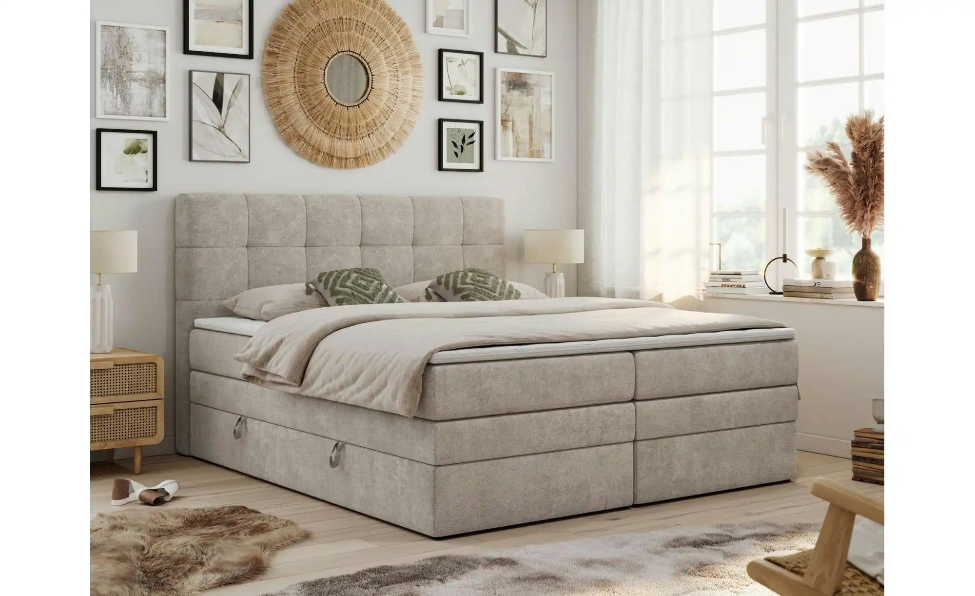 Boxspringbett mit Bettkasten Luka King ¦ beige ¦ Maße (cm): B: 160 H: 110 B günstig online kaufen