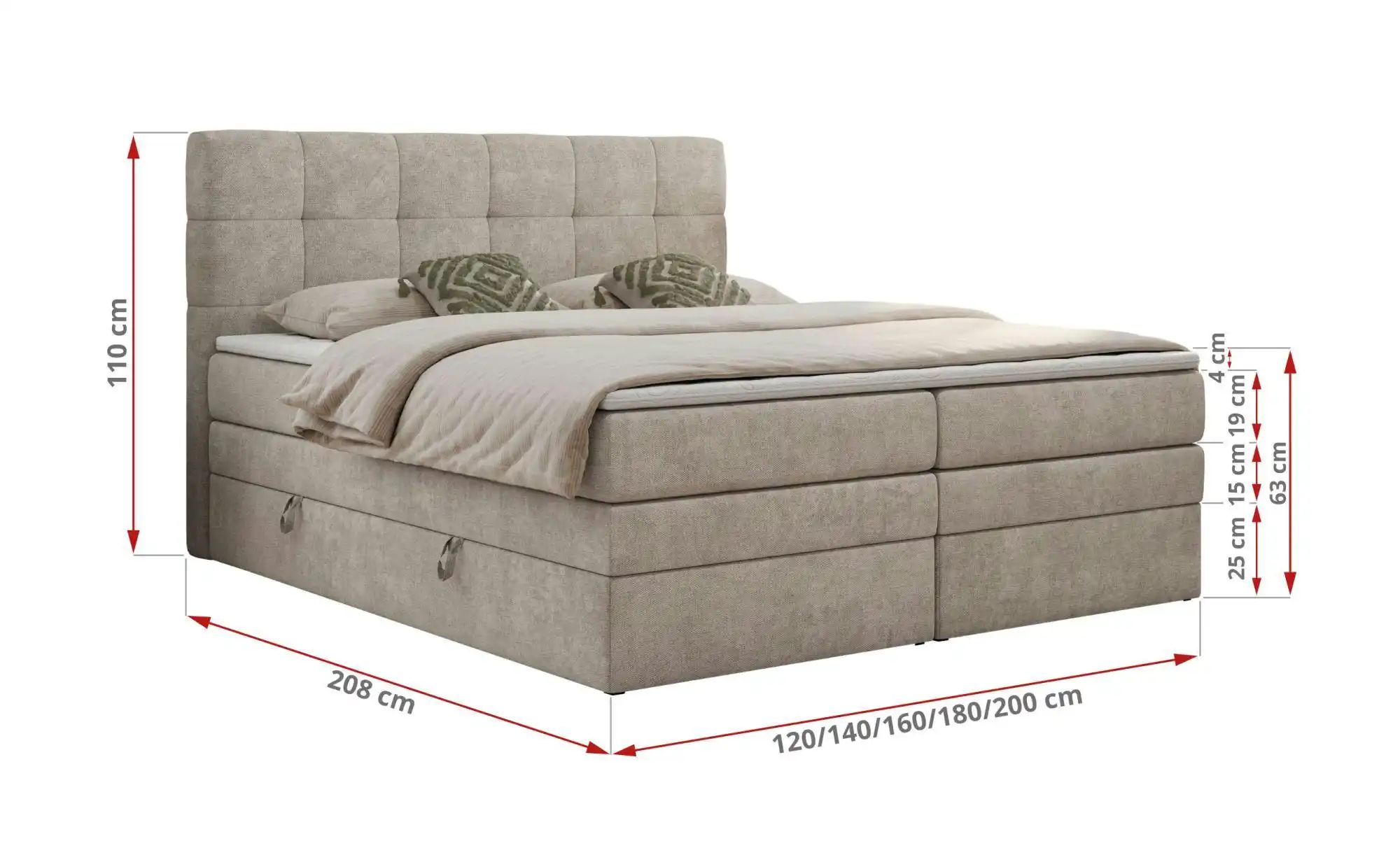 Boxspringbett mit Bettkasten Luka King ¦ beige ¦ Maße (cm): B: 140 H: 110 B günstig online kaufen