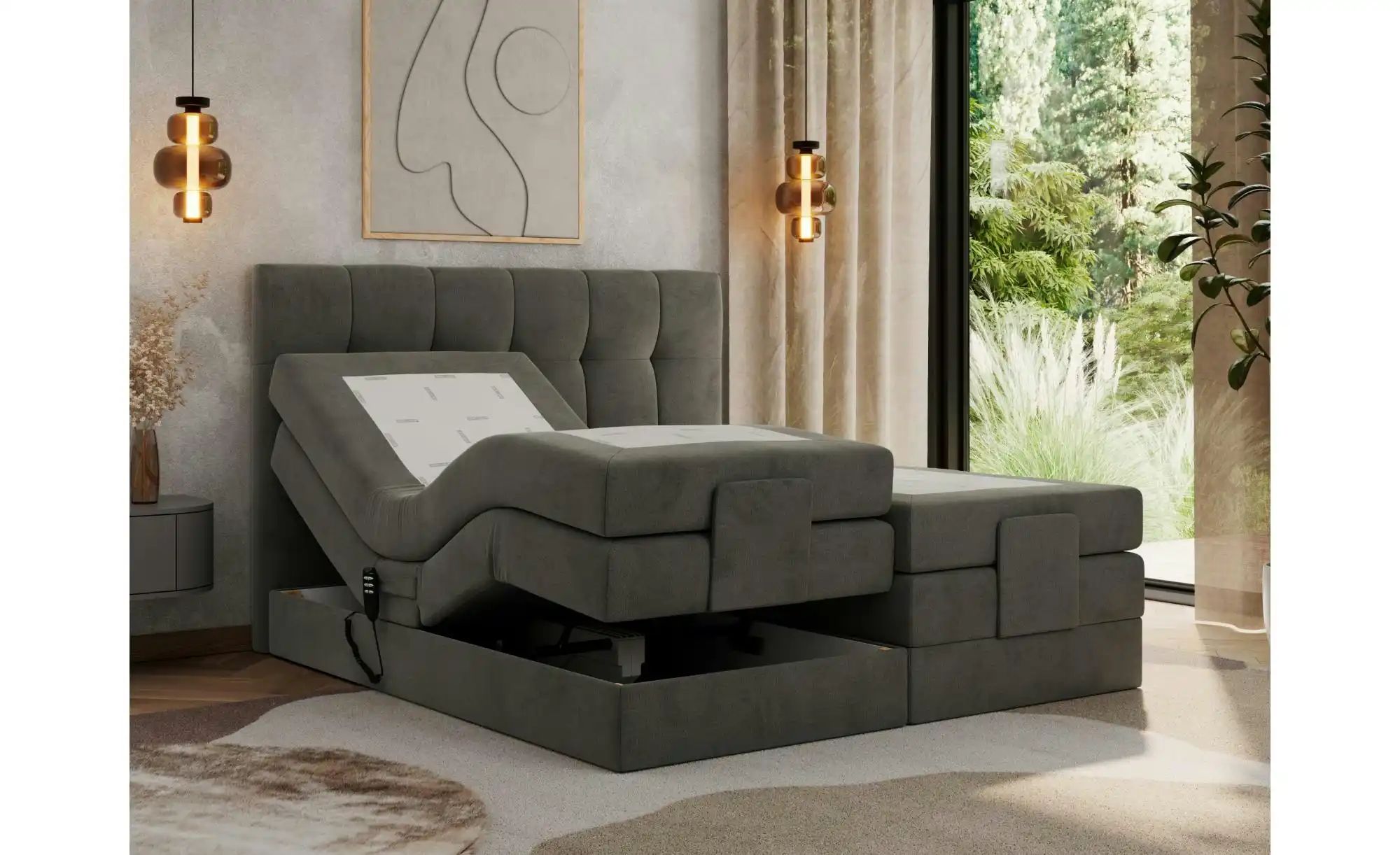 Motor Boxspringbett mit Bettkasten Vittoria ¦ grau ¦ Maße (cm): B: 188 H: 1 günstig online kaufen