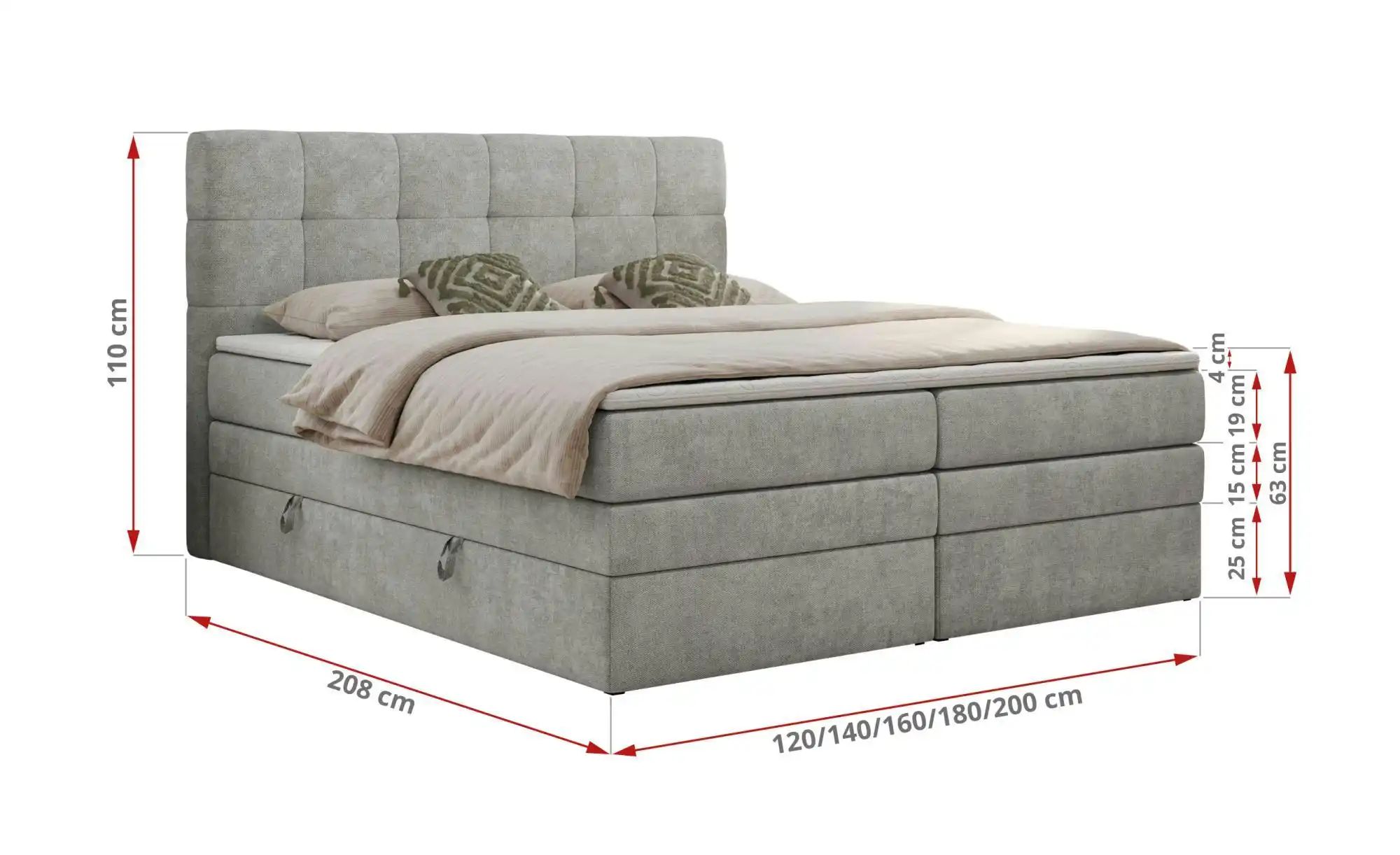Boxspringbett mit Bettkasten Luka King ¦ grau ¦ Maße (cm): B: 120 H: 110 Be günstig online kaufen