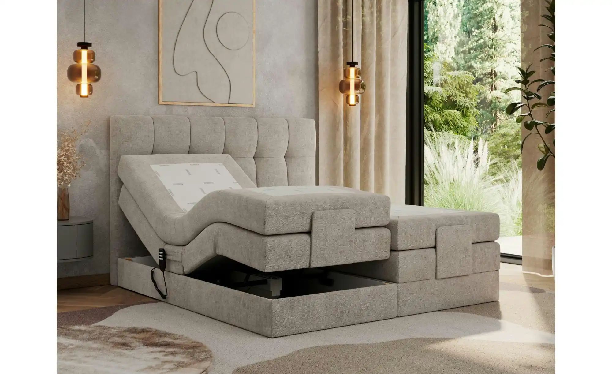 Motor Boxspringbett mit Bettkasten Vittoria ¦ beige ¦ Maße (cm): B: 208 H: günstig online kaufen