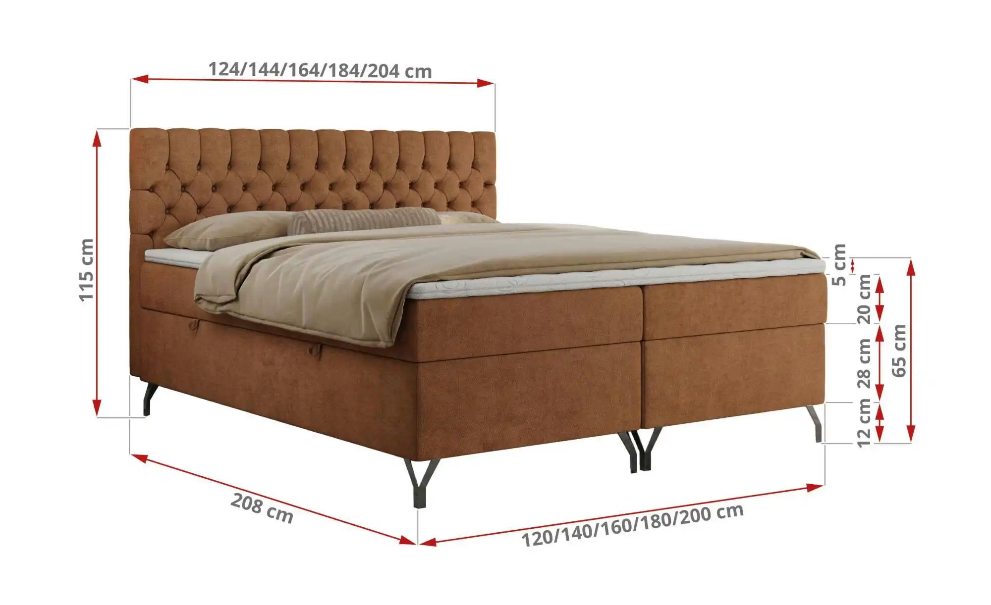 Boxbett mit Bettkasten Grimaldi ¦ orange ¦ Maße (cm): H: 115 Betten > Komfo günstig online kaufen