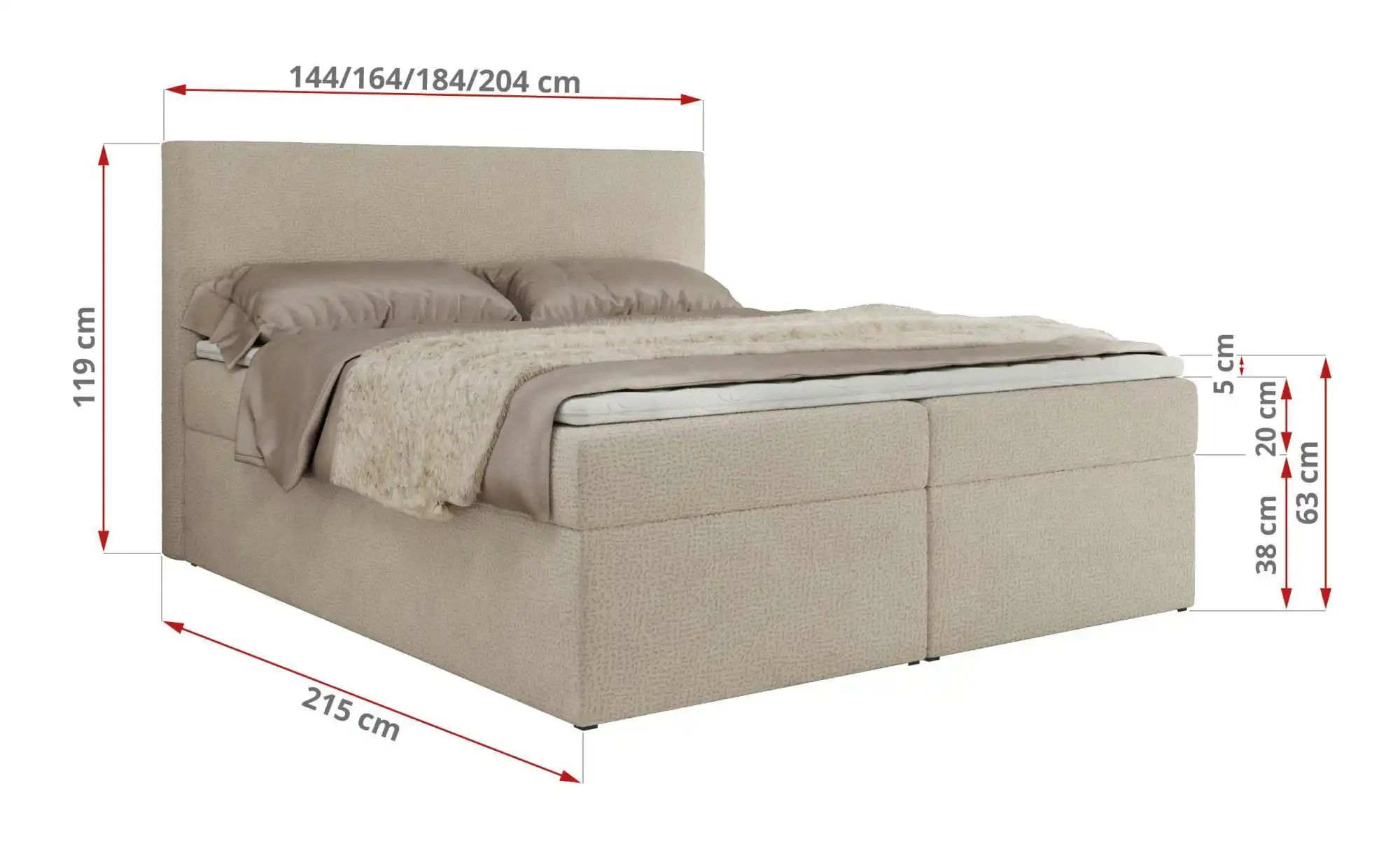 Boxbett mit Bettkasten Jaguar ¦ beige ¦ Maße (cm): H: 119 Betten > Komfortb günstig online kaufen