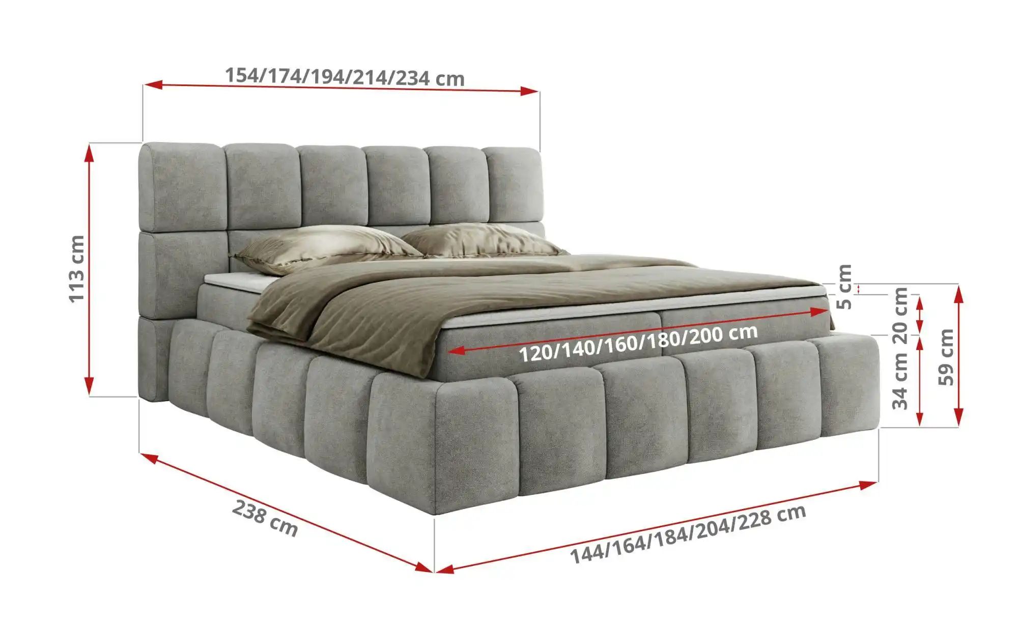 Boxbett mit Bettkasten Nira ¦ grau ¦ Maße (cm): H: 113 Betten > Komfortbett günstig online kaufen