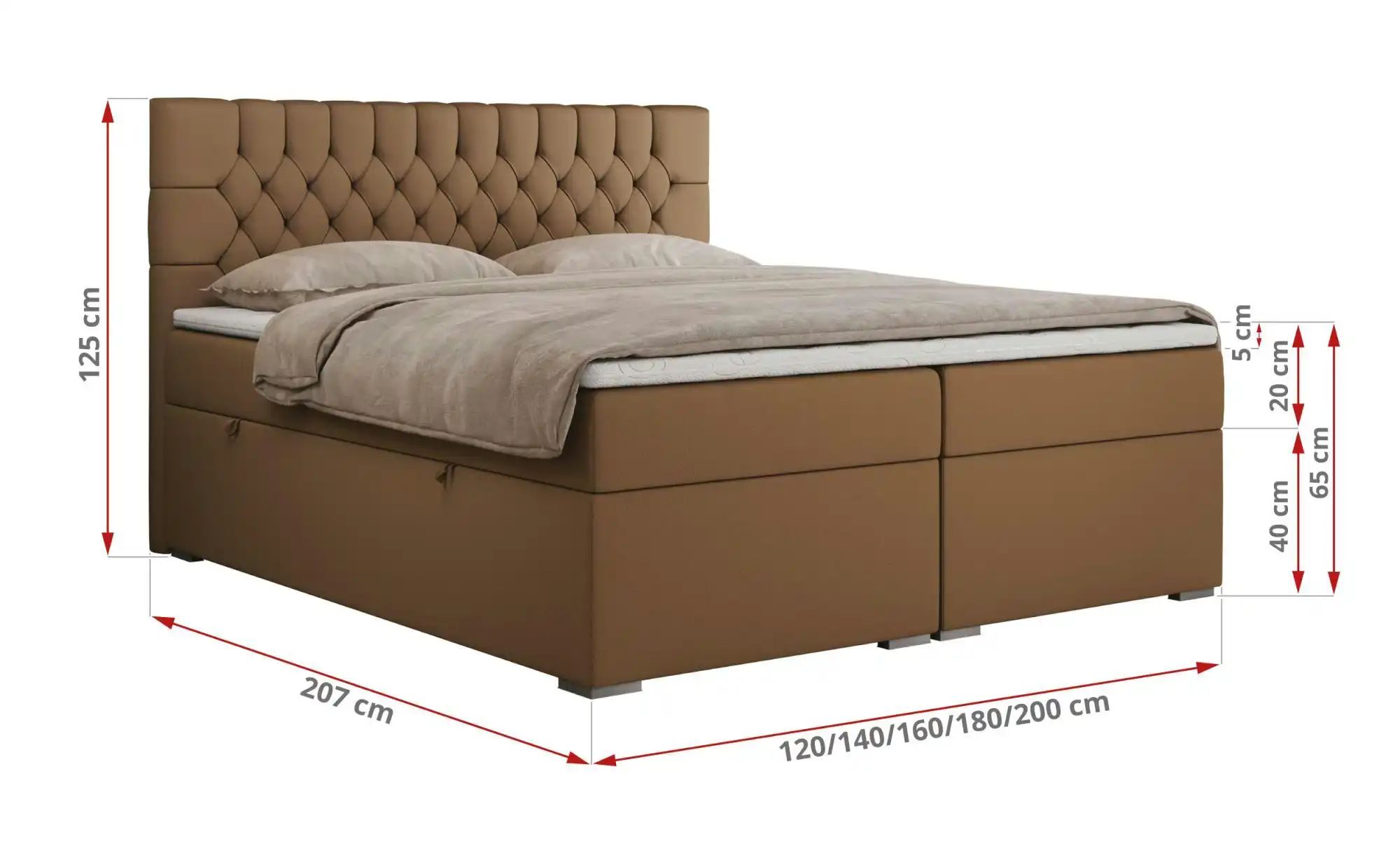 Boxbett mit Bettkasten Pera ¦ braun ¦ Maße (cm): H: 125 Betten > Komfortbet günstig online kaufen
