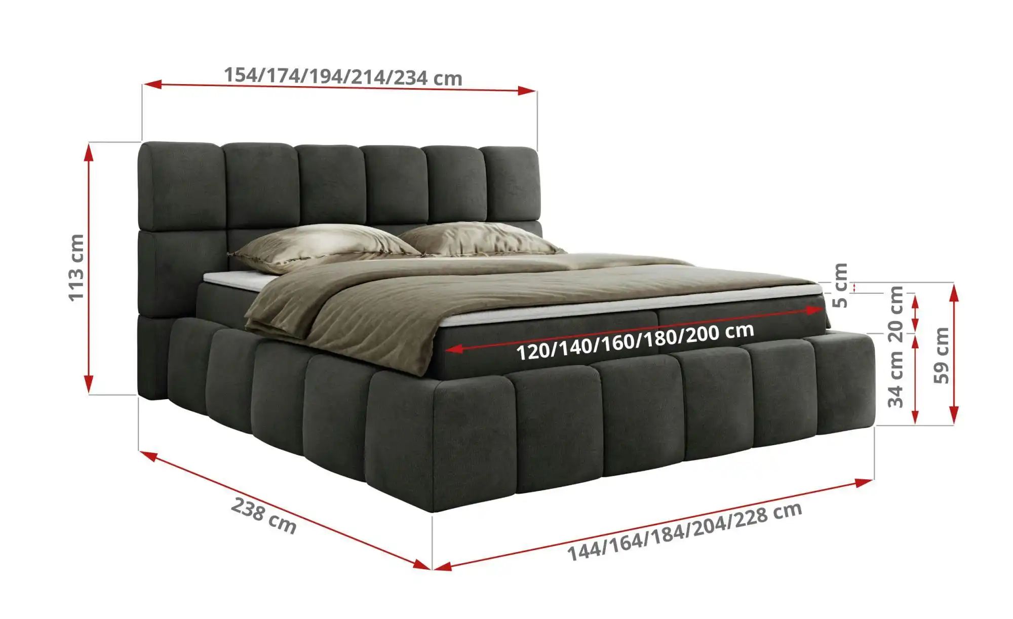 Boxbett mit Bettkasten Nira ¦ grau ¦ Maße (cm): H: 113 Betten > Komfortbett günstig online kaufen