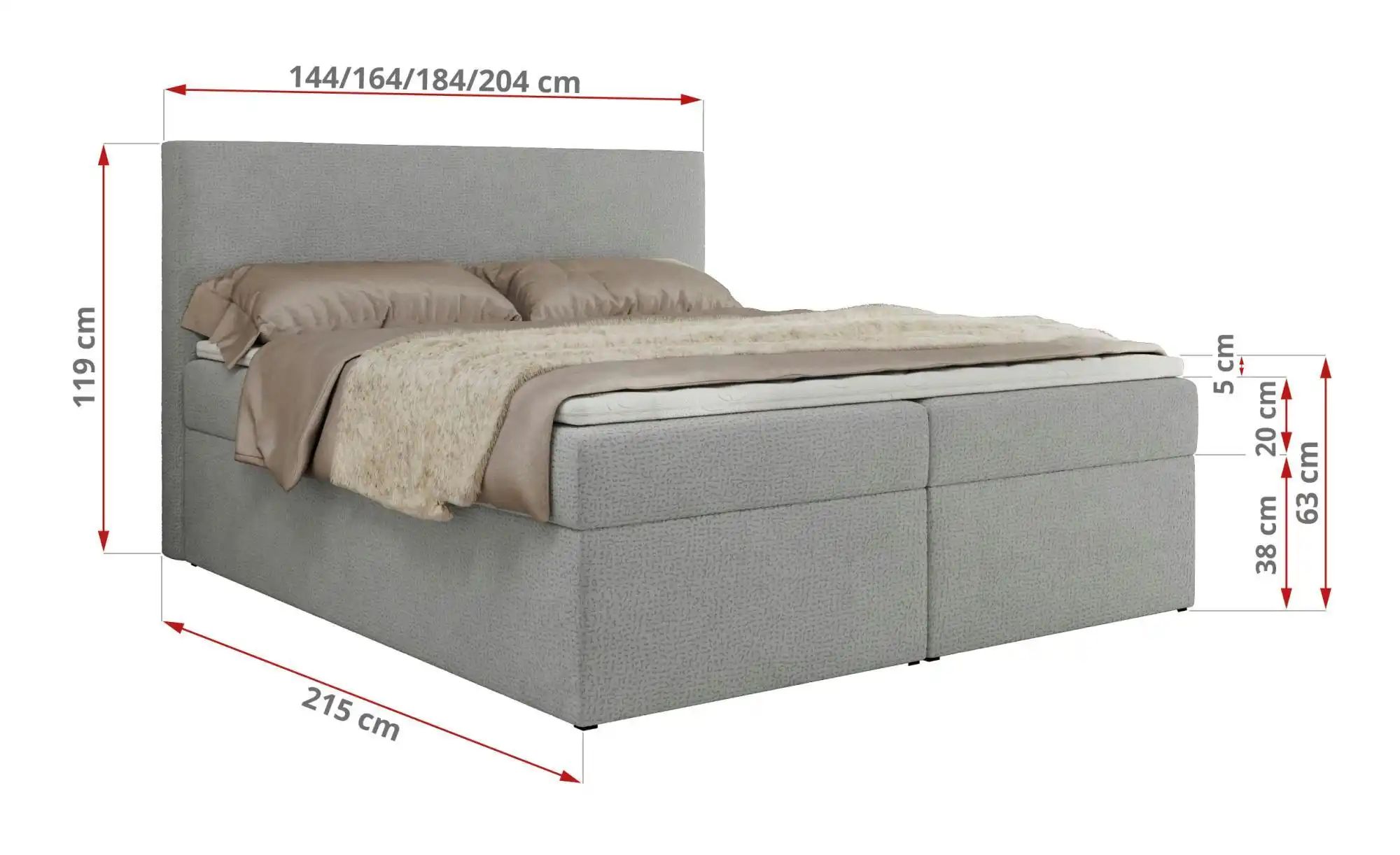 Boxbett mit Bettkasten Jaguar ¦ grau ¦ Maße (cm): H: 119 Betten > Komfortbe günstig online kaufen