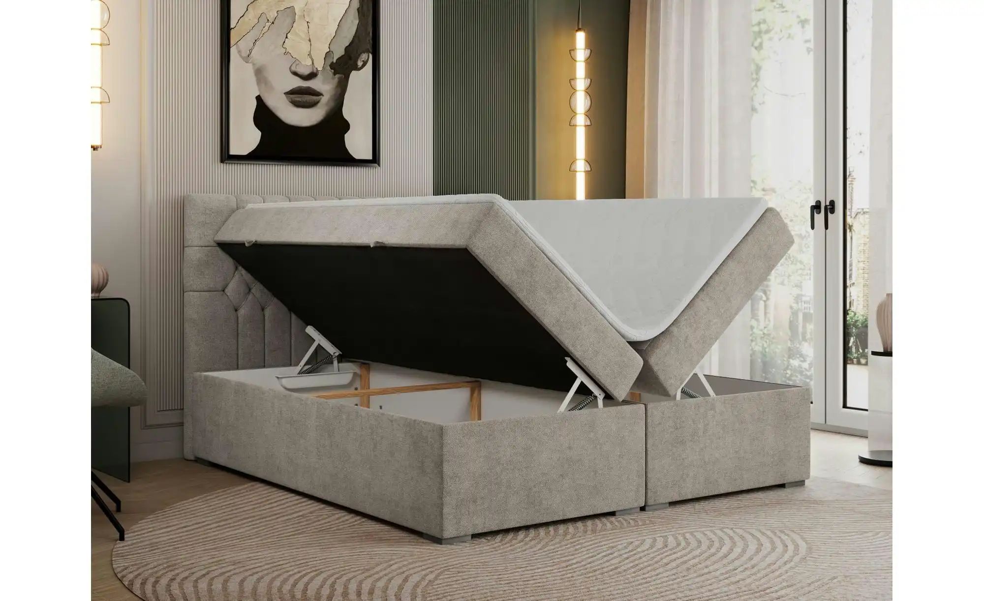 Boxbett mit Bettkasten Pera ¦ beige ¦ Maße (cm): H: 125 Betten > Komfortbet günstig online kaufen