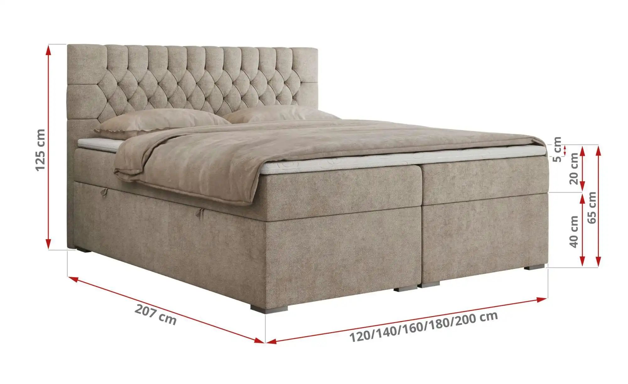 Thumbnail - Boxbett mit Bettkasten Pera ¦ beige ¦ Maße (cm): B: 140 H: 125 Betten > Komfortbetten - Höffner