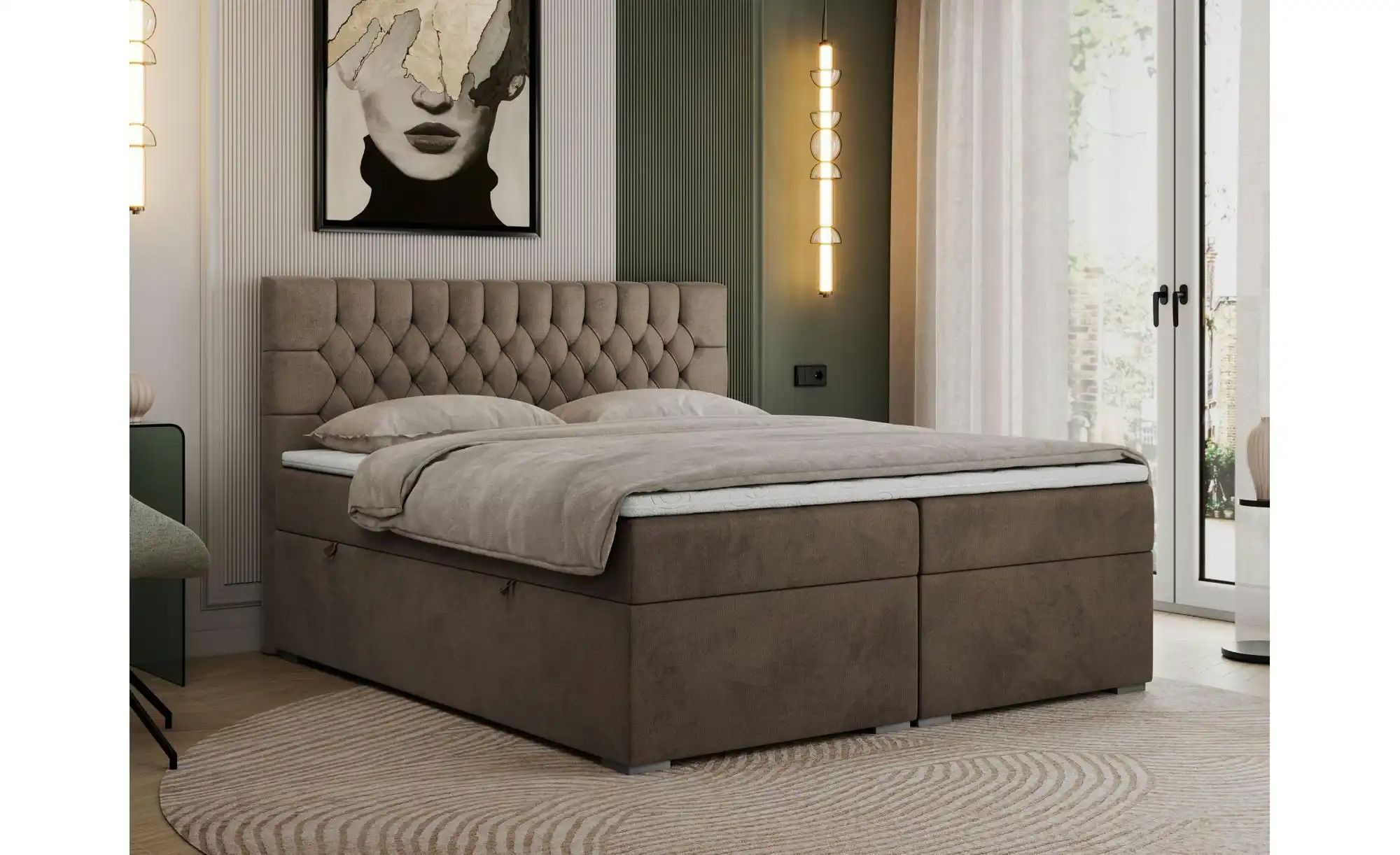 Boxbett mit Bettkasten Pera ¦ braun ¦ Maße (cm): H: 125 Betten > Polsterbet günstig online kaufen