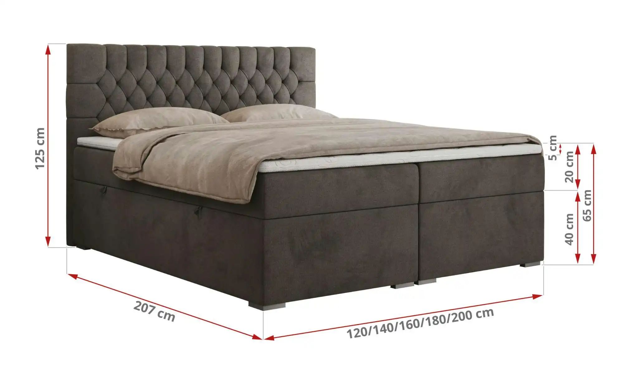 Boxbett mit Bettkasten Pera ¦ grau ¦ Maße (cm): H: 125 Betten > Komfortbett günstig online kaufen