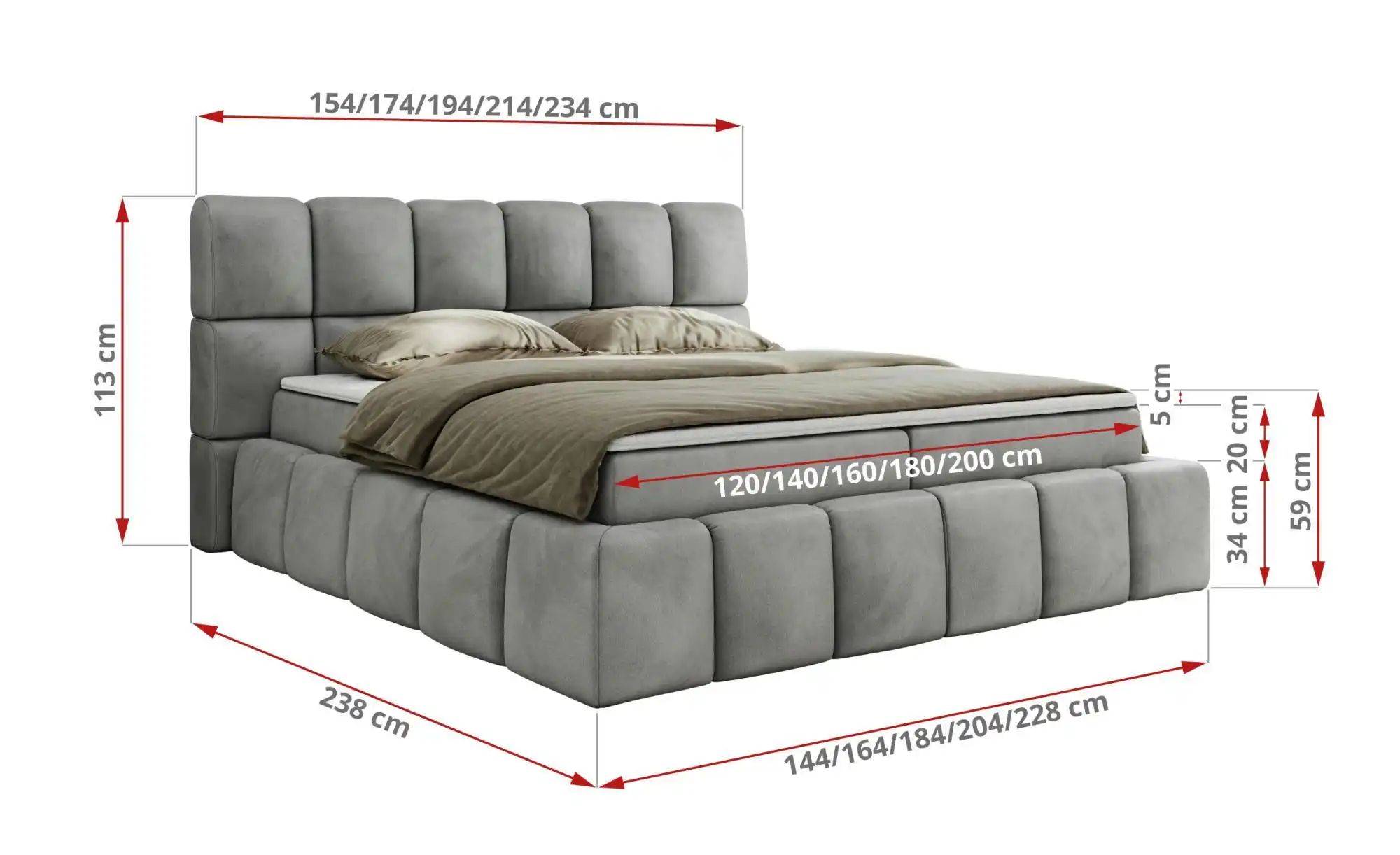 Boxbett mit Bettkasten Nira ¦ grau ¦ Maße (cm): H: 113 Betten > Komfortbett günstig online kaufen