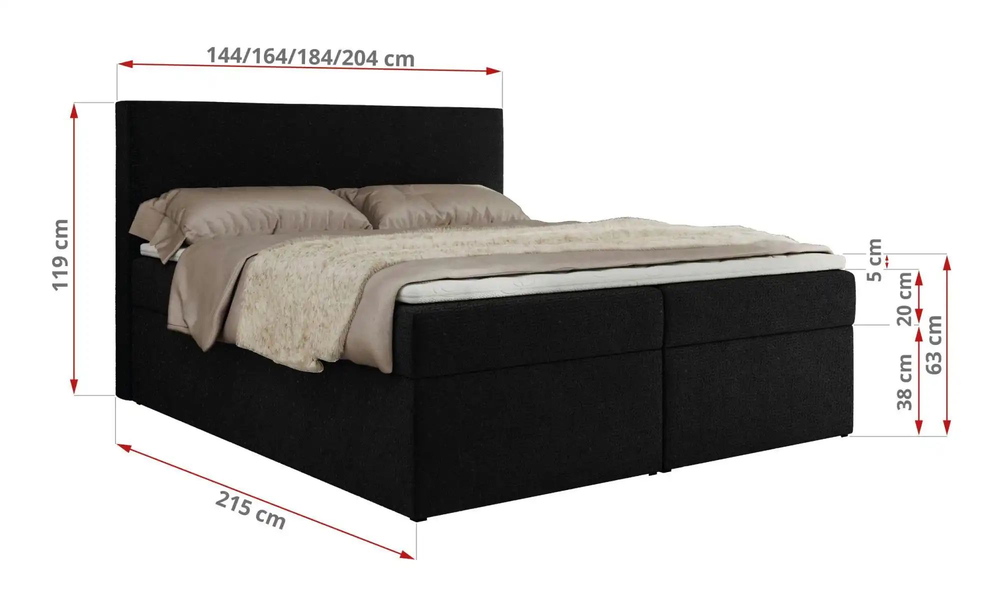 Thumbnail - Boxbett mit Bettkasten Jaguar ¦ schwarz ¦ Maße (cm): B: 144 H: 119 Betten > Komfortbetten - Höffner