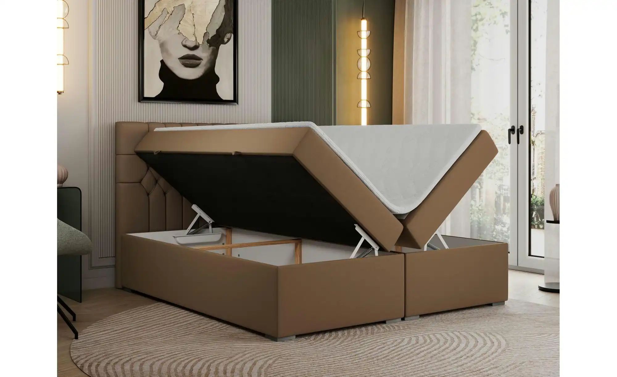 Boxbett mit Bettkasten Pera ¦ braun ¦ Maße (cm): H: 125 Betten > Komfortbet günstig online kaufen