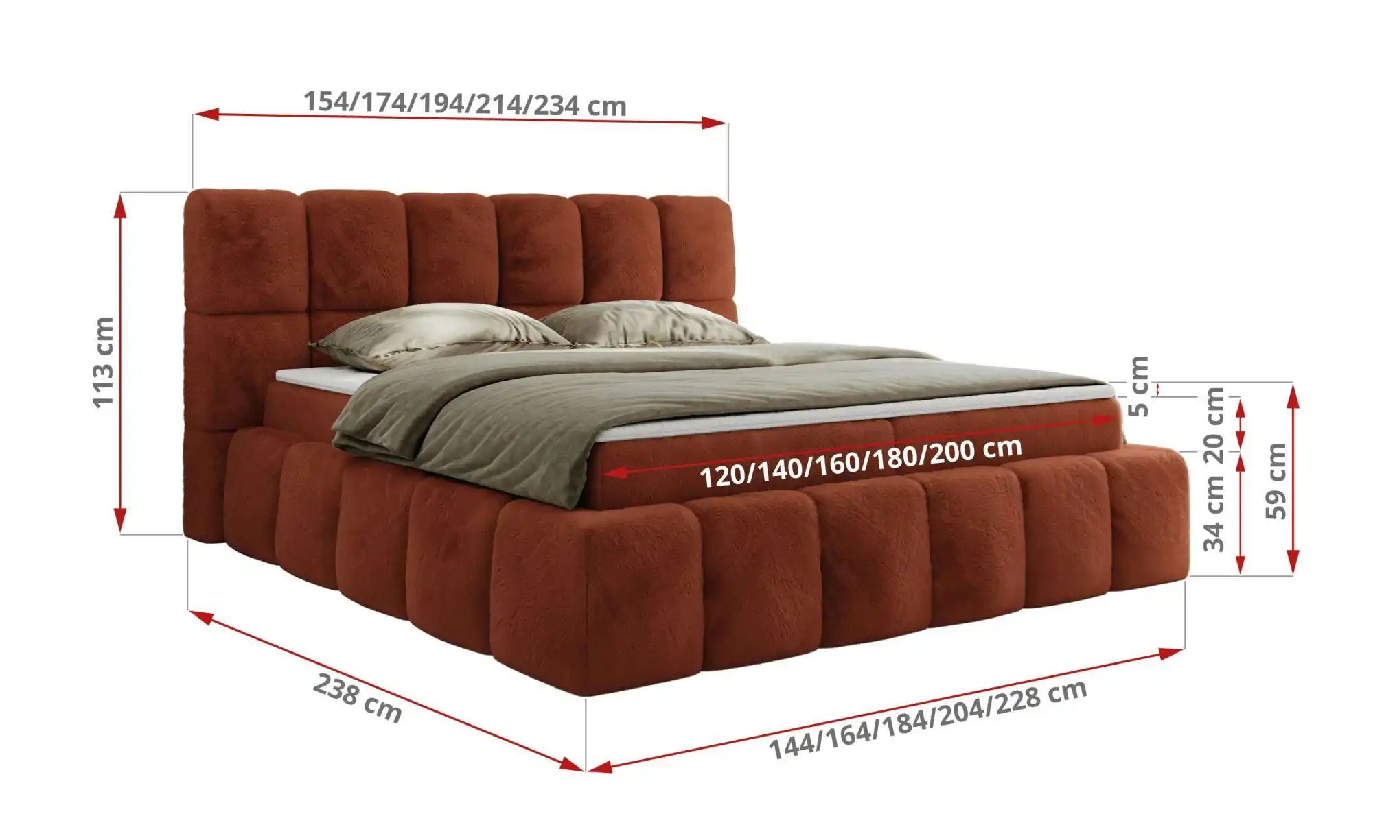Boxbett mit Bettkasten Nira ¦ orange ¦ Maße (cm): H: 113 Betten > Komfortbe günstig online kaufen