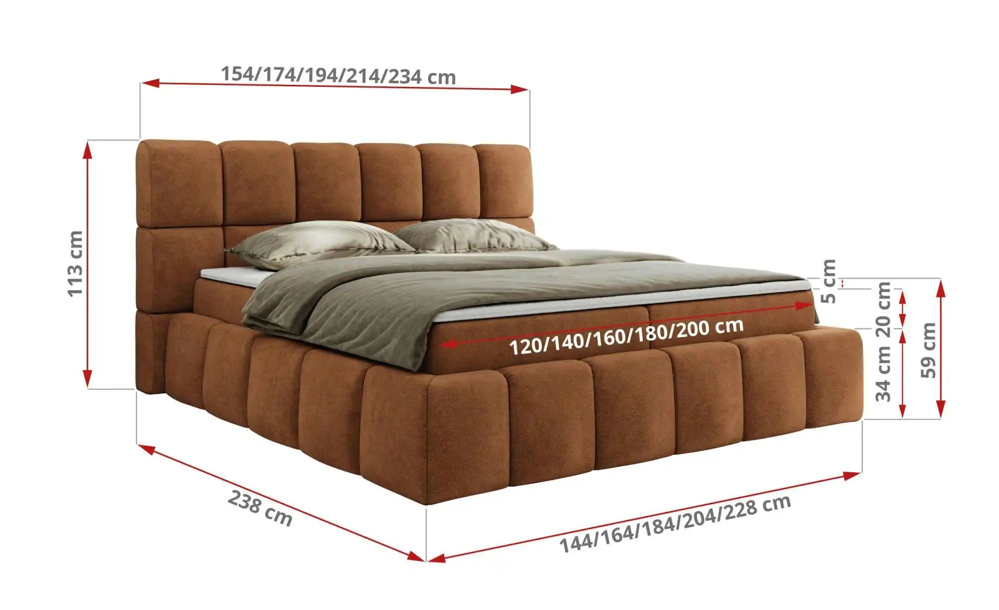 Boxbett mit Bettkasten Nira ¦ orange ¦ Maße (cm): H: 113 Betten > Komfortbe günstig online kaufen