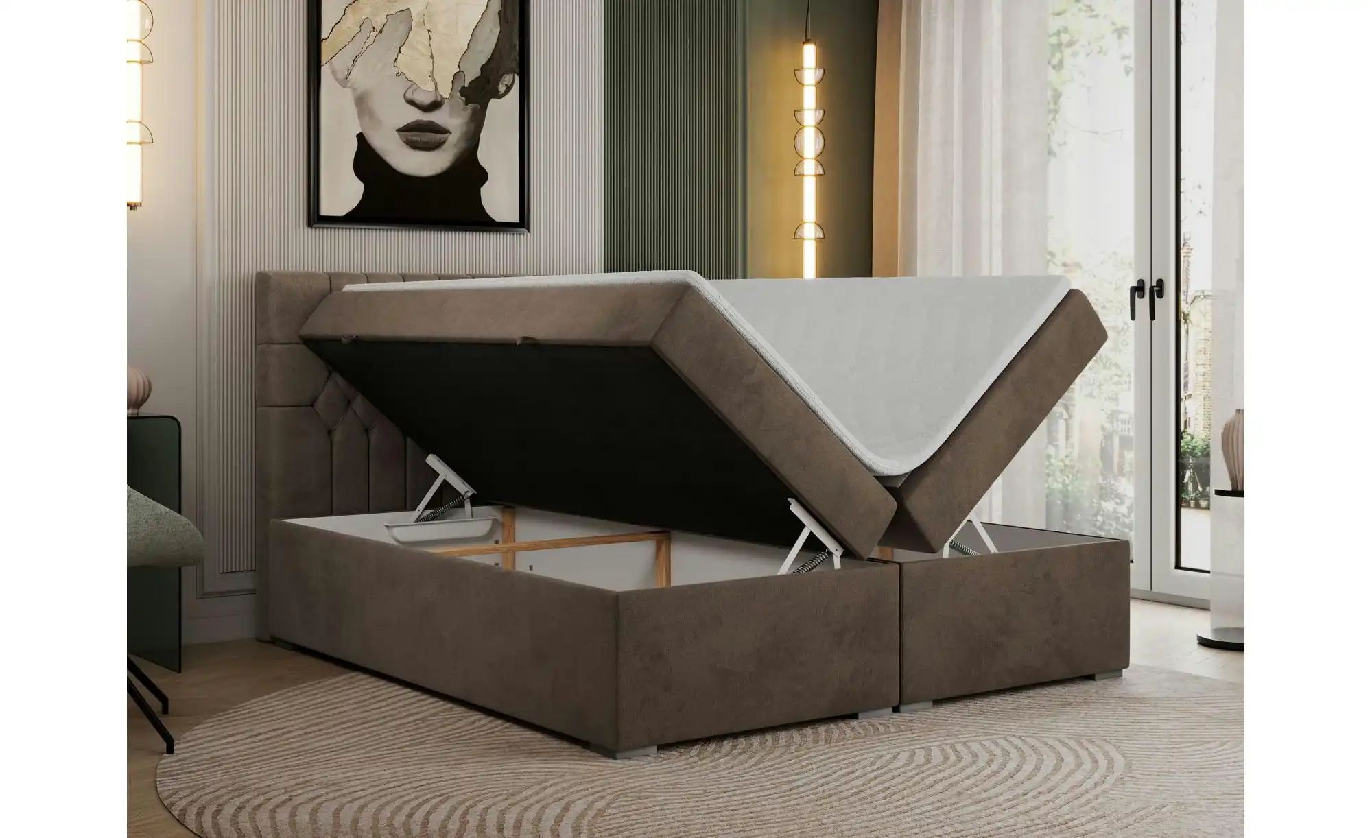 Boxbett mit Bettkasten Pera ¦ braun ¦ Maße (cm): H: 125 Betten > Komfortbet günstig online kaufen
