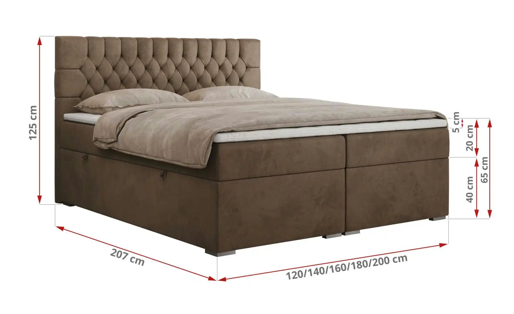 Thumbnail - Boxbett mit Bettkasten Pera ¦ braun ¦ Maße (cm): H: 125 Betten > Komfortbetten - Höffner