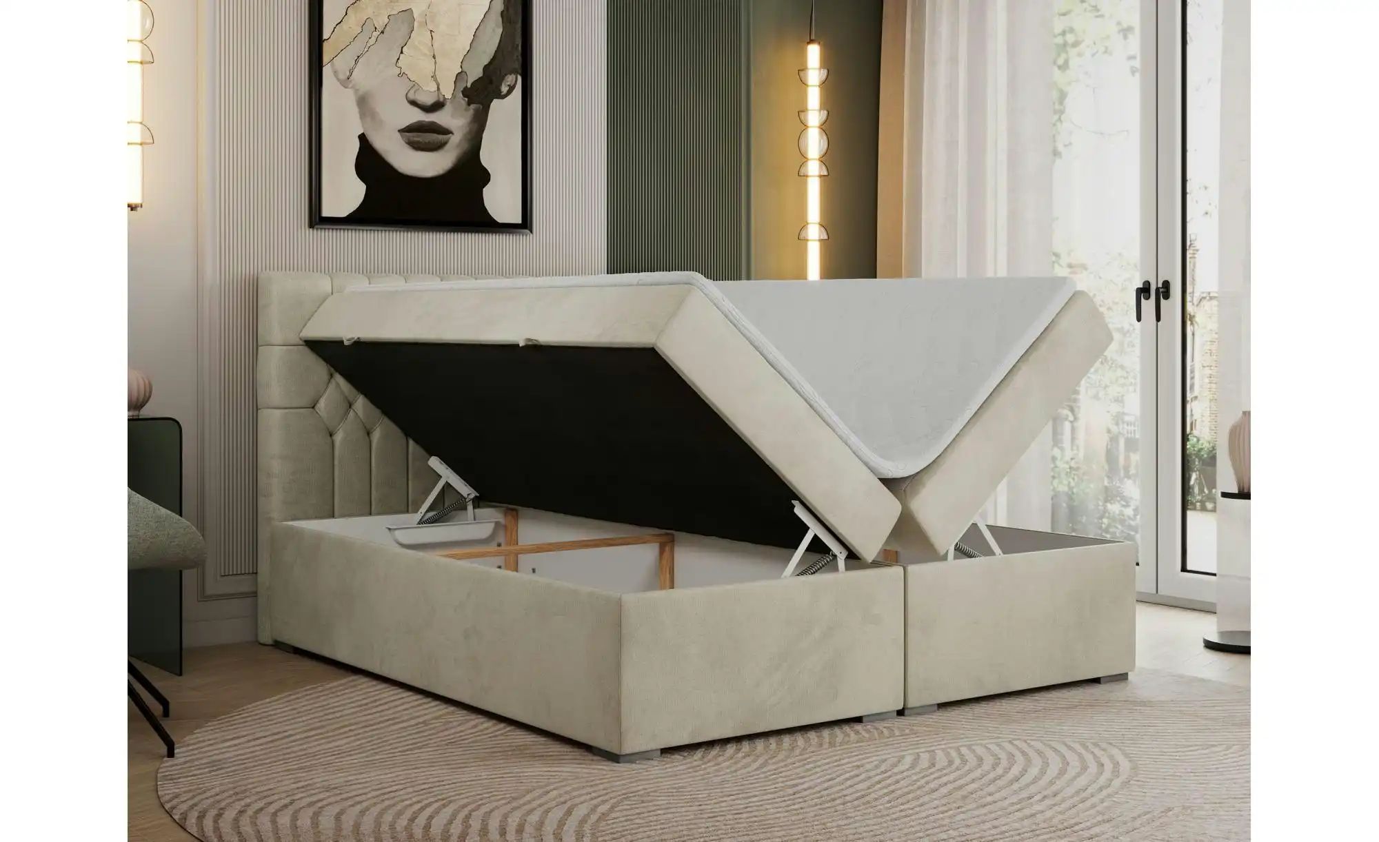 Boxbett mit Bettkasten Pera ¦ beige ¦ Maße (cm): H: 125 Betten > Komfortbet günstig online kaufen