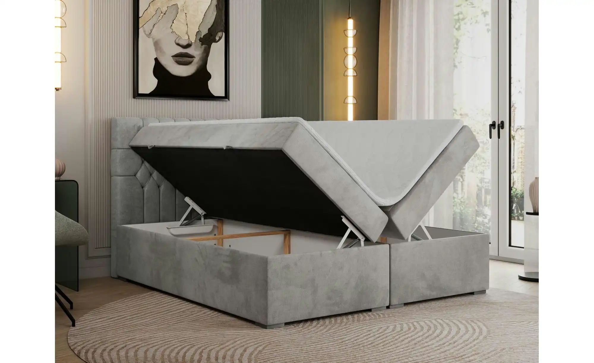 Boxbett mit Bettkasten Pera ¦ silber ¦ Maße (cm): H: 125 Betten > Komfortbe günstig online kaufen