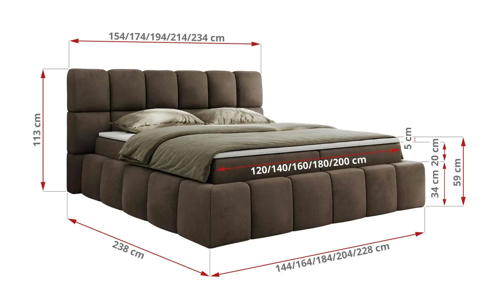 Boxbett mit Bettkasten Nira ¦ braun ¦ Maße (cm): H: 113 Betten > Komfortbet günstig online kaufen