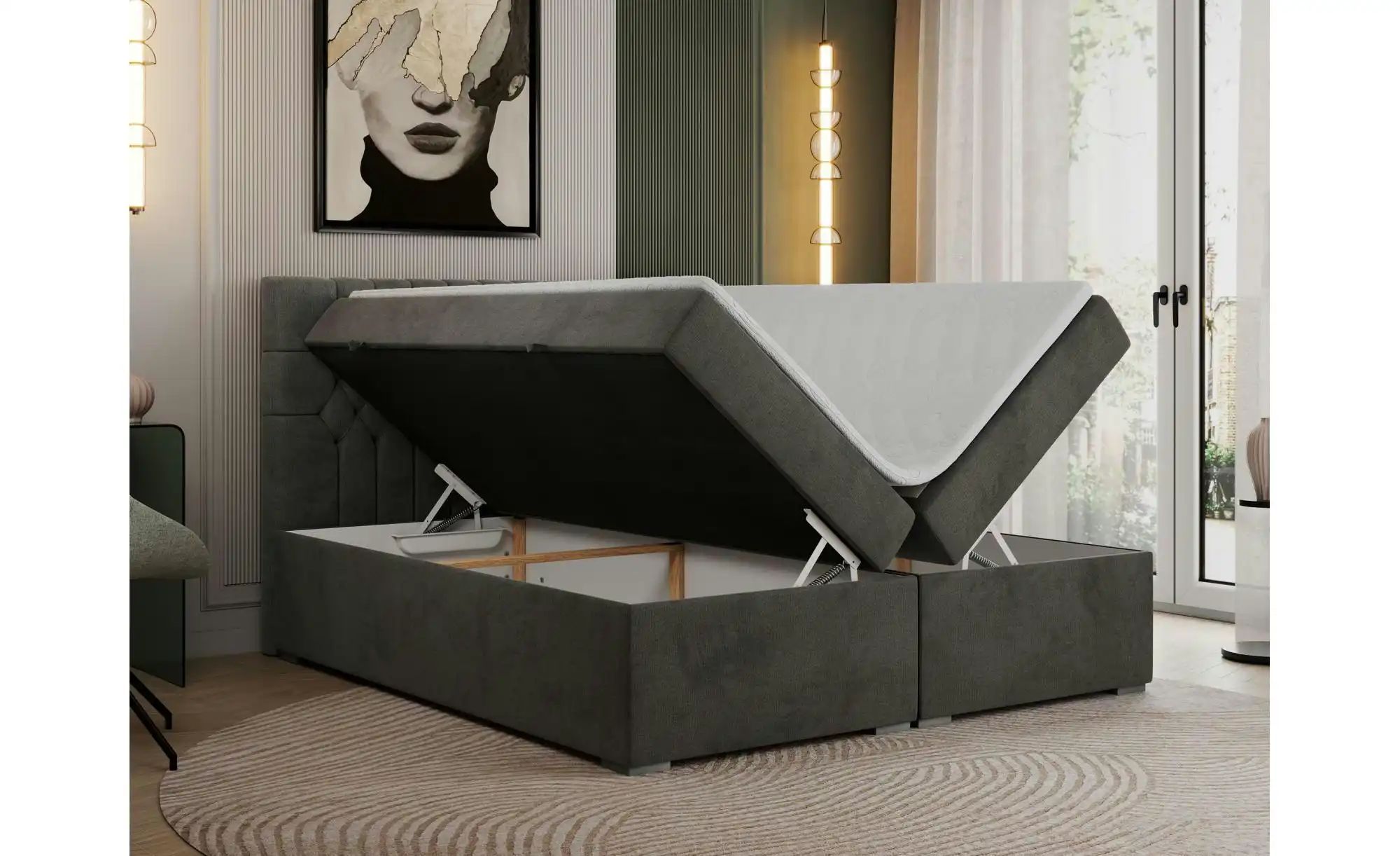 Boxbett mit Bettkasten Pera ¦ grau ¦ Maße (cm): B: 160 H: 125 Betten > Komf günstig online kaufen