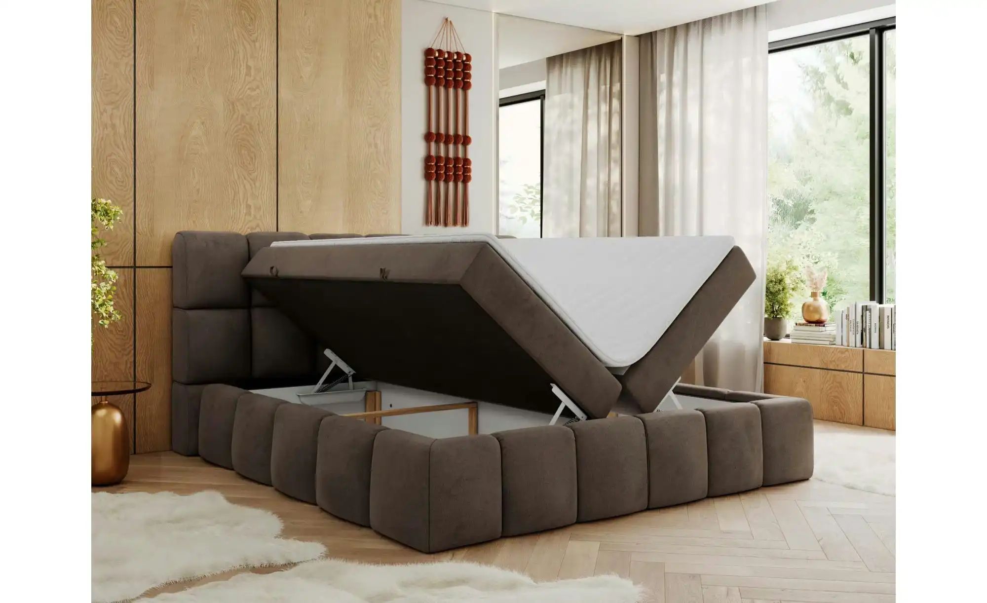 Boxbett mit Bettkasten Nira ¦ braun ¦ Maße (cm): H: 113 Betten > Polsterbet günstig online kaufen