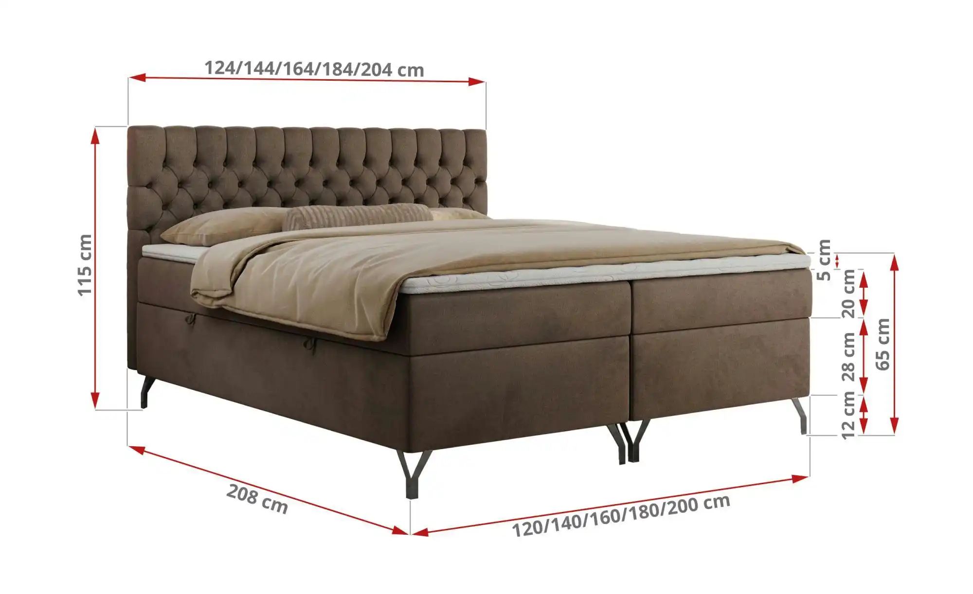 Boxbett mit Bettkasten Grimaldi ¦ braun ¦ Maße (cm): H: 115 Betten > Komfor günstig online kaufen