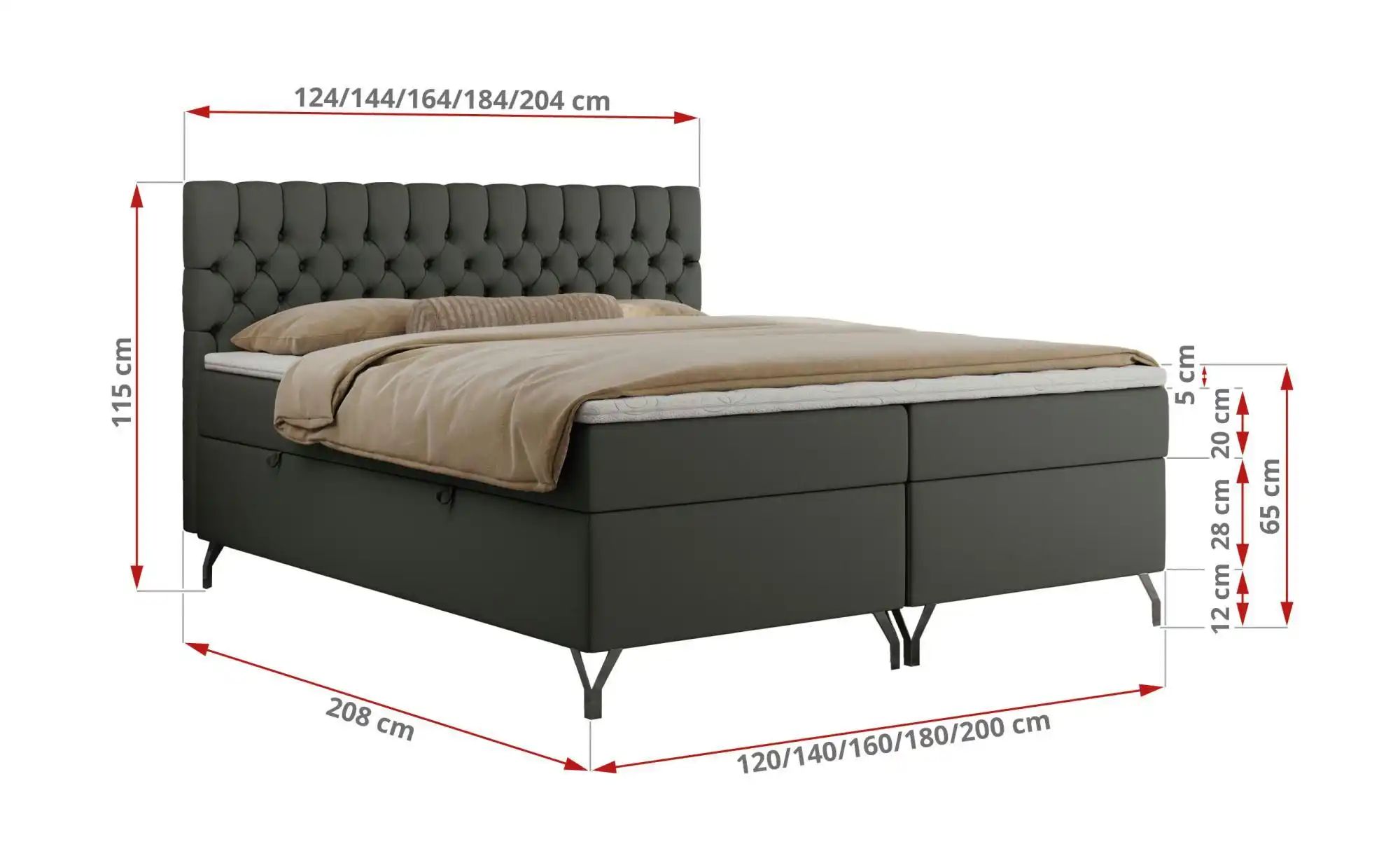 Boxbett mit Bettkasten Grimaldi ¦ grau ¦ Maße (cm): H: 115 Betten > Komfort günstig online kaufen