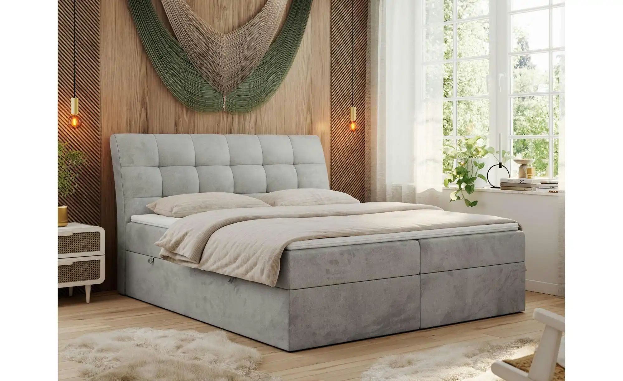 Boxbett mit Bettkasten Diegos ¦ grau ¦ Maße (cm): H: 118 Betten > Polsterbe günstig online kaufen
