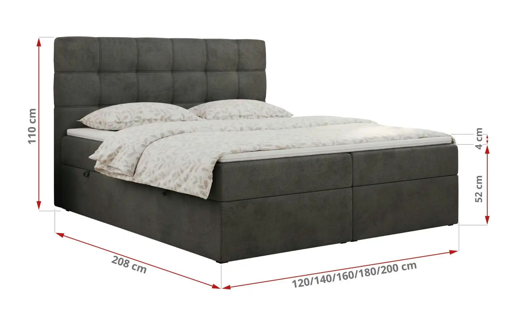 Boxbett mit Bettkasten Erni ¦ grau ¦ Maße (cm): H: 110 Betten > Polsterbett günstig online kaufen