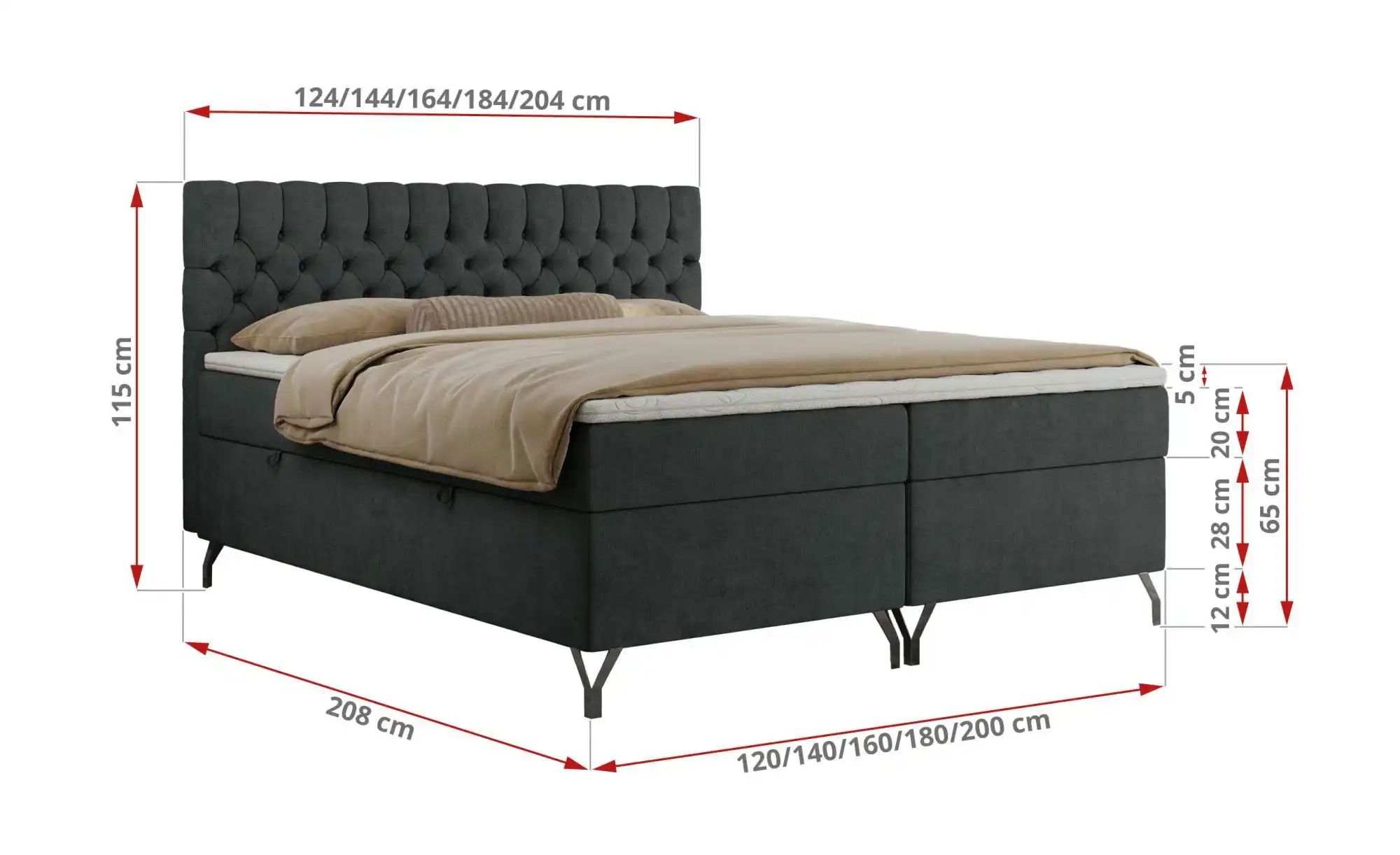Boxbett mit Bettkasten Grimaldi ¦ grau ¦ Maße (cm): H: 115 Betten > Komfort günstig online kaufen