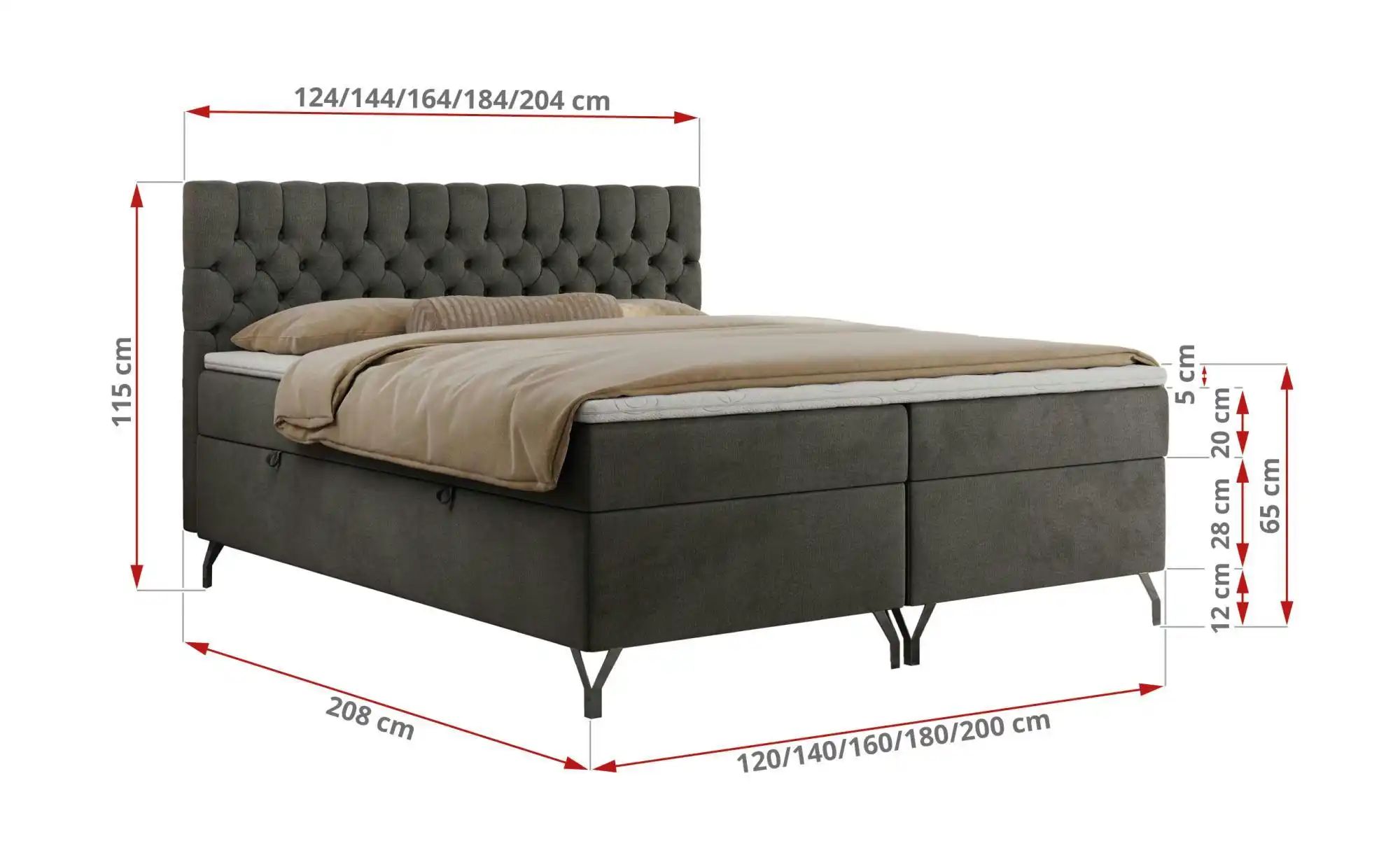 Boxbett mit Bettkasten Grimaldi ¦ grau ¦ Maße (cm): H: 115 Betten > Komfort günstig online kaufen