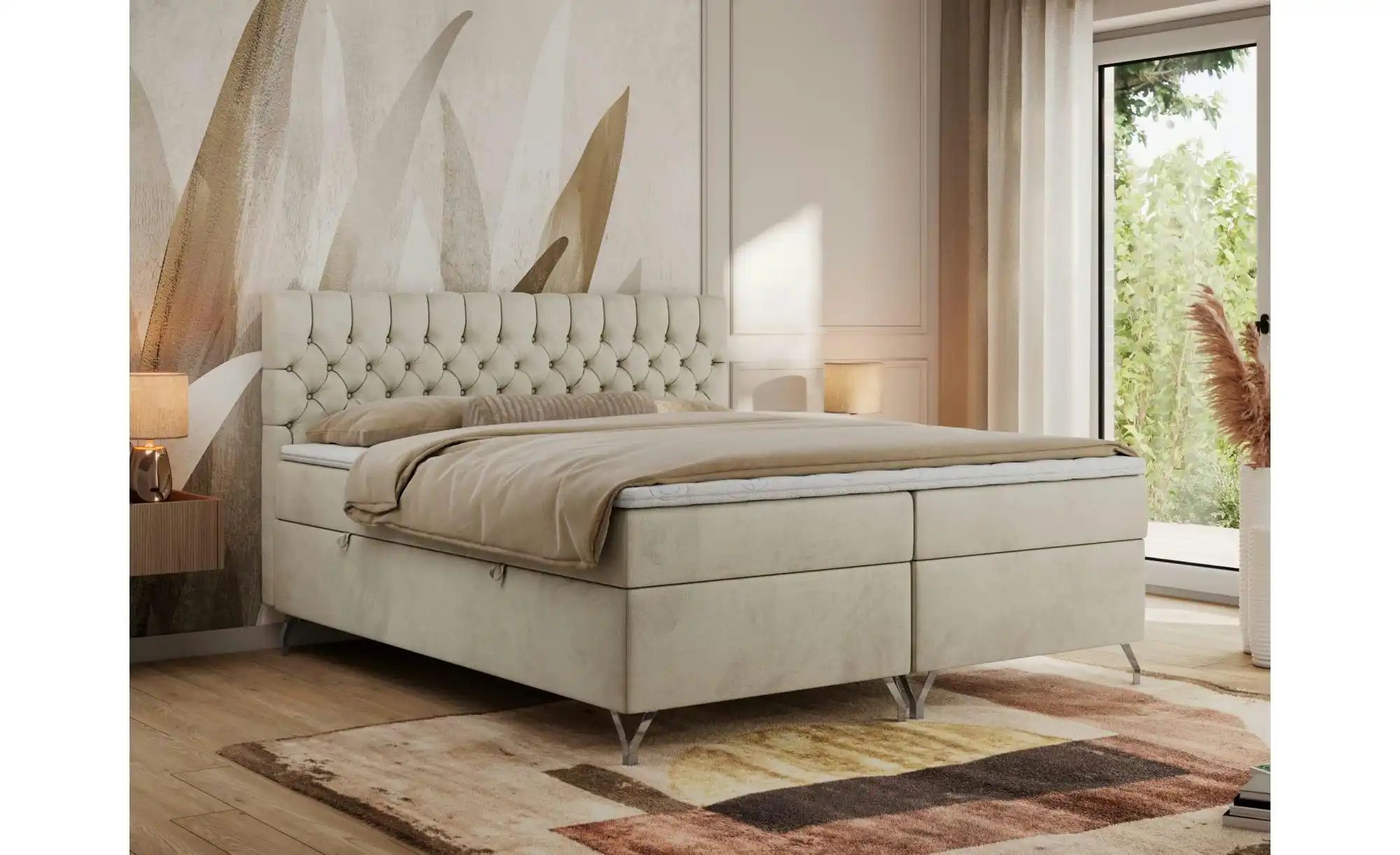 Boxbett mit Bettkasten Grimaldi ¦ beige ¦ Maße (cm): H: 115 Betten > Komfor günstig online kaufen