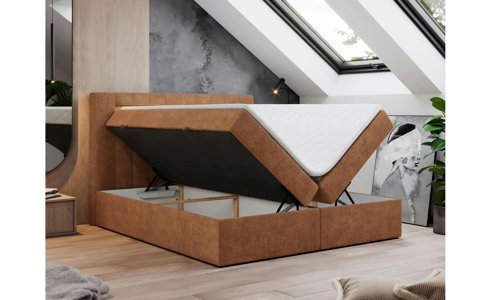 Thumbnail - Boxbett mit Bettkasten Gold 5 ¦ orange ¦ Maße (cm): B: 200 H: 103 Betten > Komfortbetten - Höffner