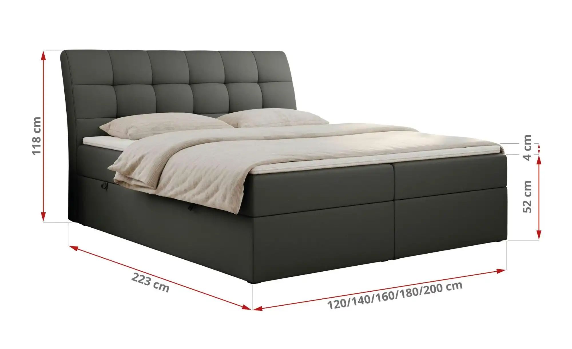 Thumbnail - Boxbett mit Bettkasten Diegos ¦ grau ¦ Maße (cm): B: 180 H: 118 Betten > Komfortbetten - Höffner