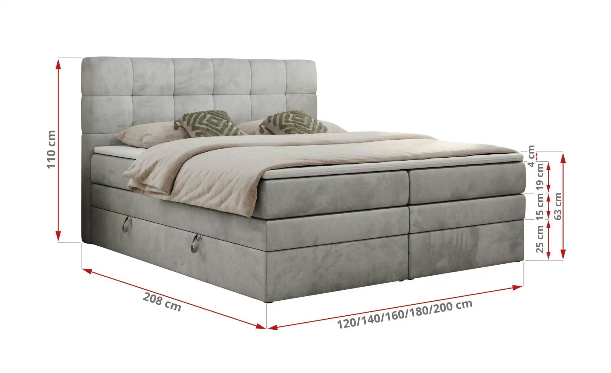 Boxspringbett mit Bettkasten Luka King ¦ grau ¦ Maße (cm): B: 120 H: 110 Be günstig online kaufen