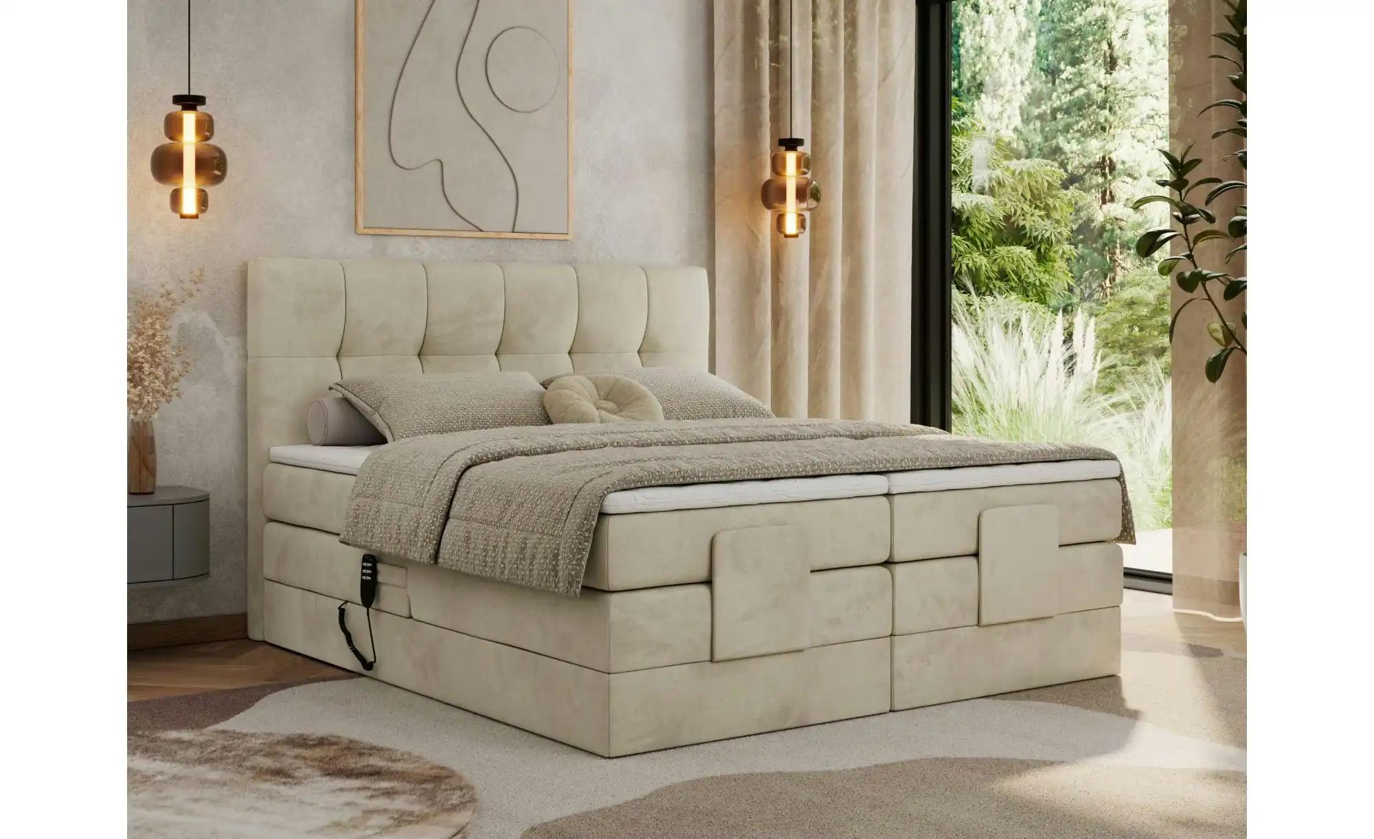 Motor Boxspringbett mit Bettkasten Vittoria ¦ beige ¦ Maße (cm): B: 188 H: günstig online kaufen