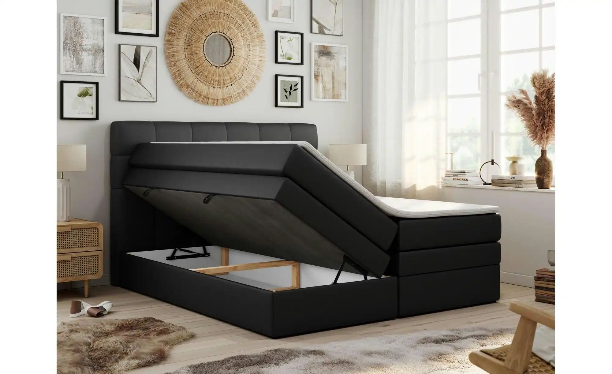 Boxspringbett mit Bettkasten Luka King ¦ schwarz ¦ Maße (cm): B: 120 H: 110 günstig online kaufen